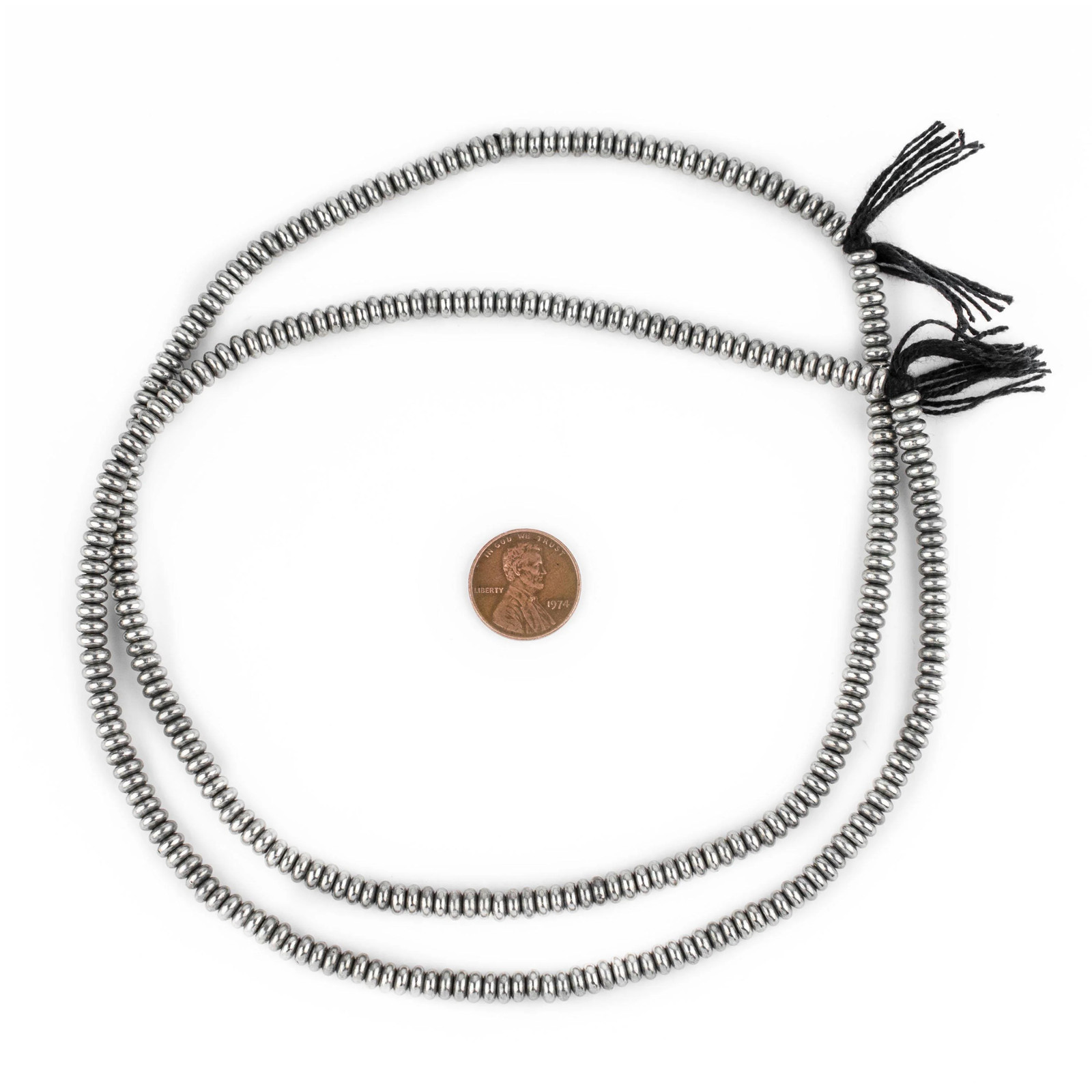 Smooth Silver Rondelle Beads 5mm Round White Metal Large Hole 16 Inch Strand