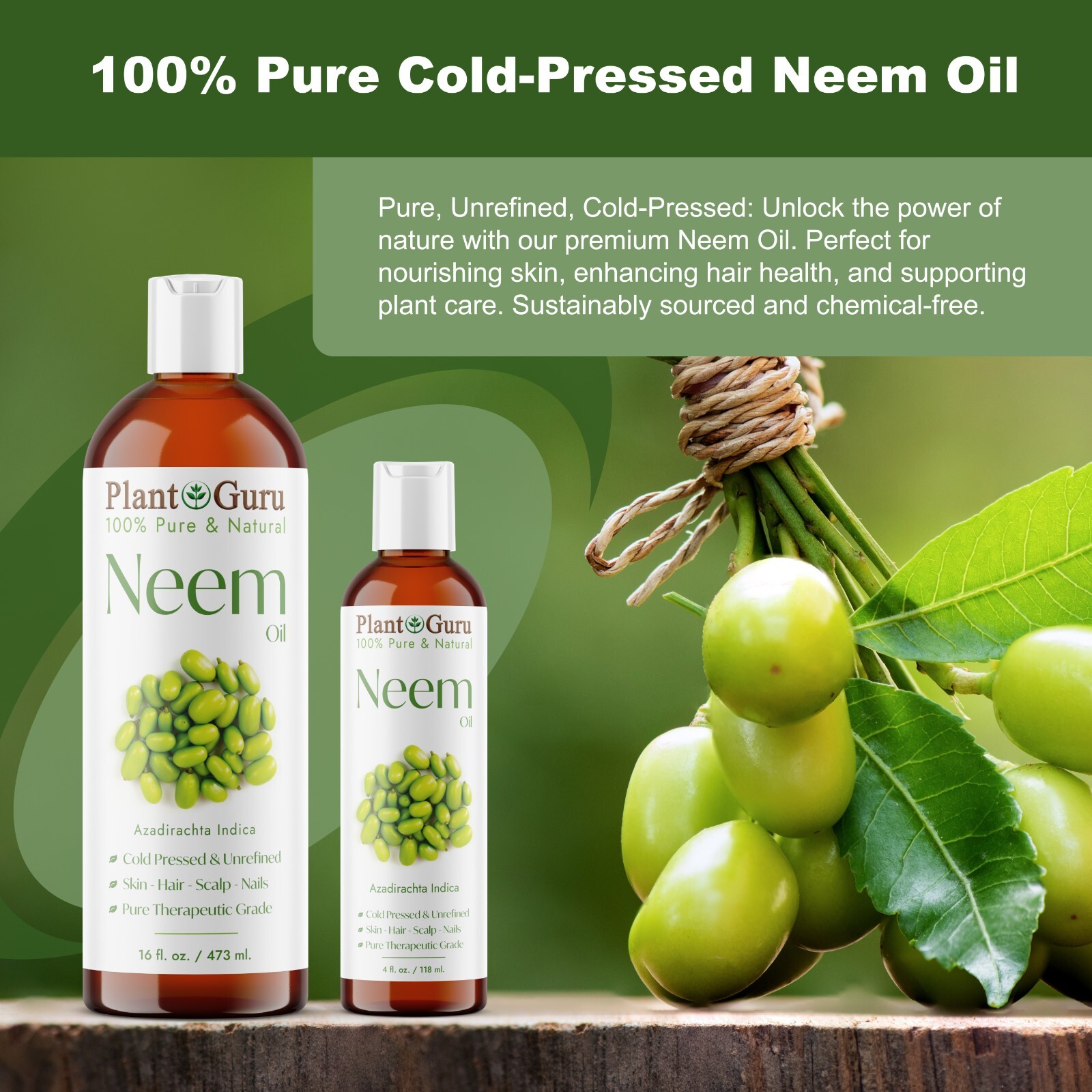 Neem Oil 4 oz. Cold Pressed 100% Pure Natural Unrefined Virgin