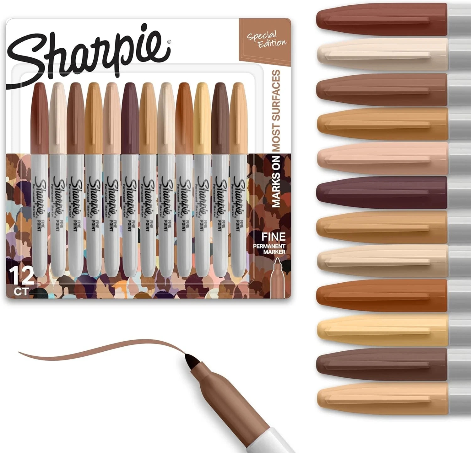 Sharpie Permanent Markers, Portrait Colors, Fine Point, Assorted, 12 ct