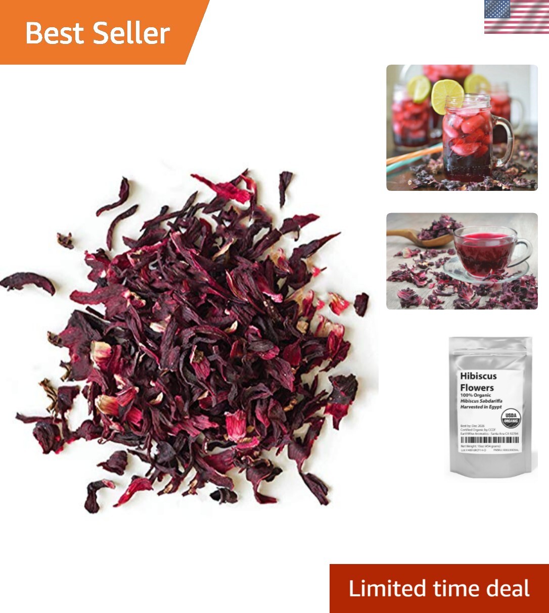 100% Natural Hibiscus Flowers – 16oz – EarthWise Aromatics for Immune Support