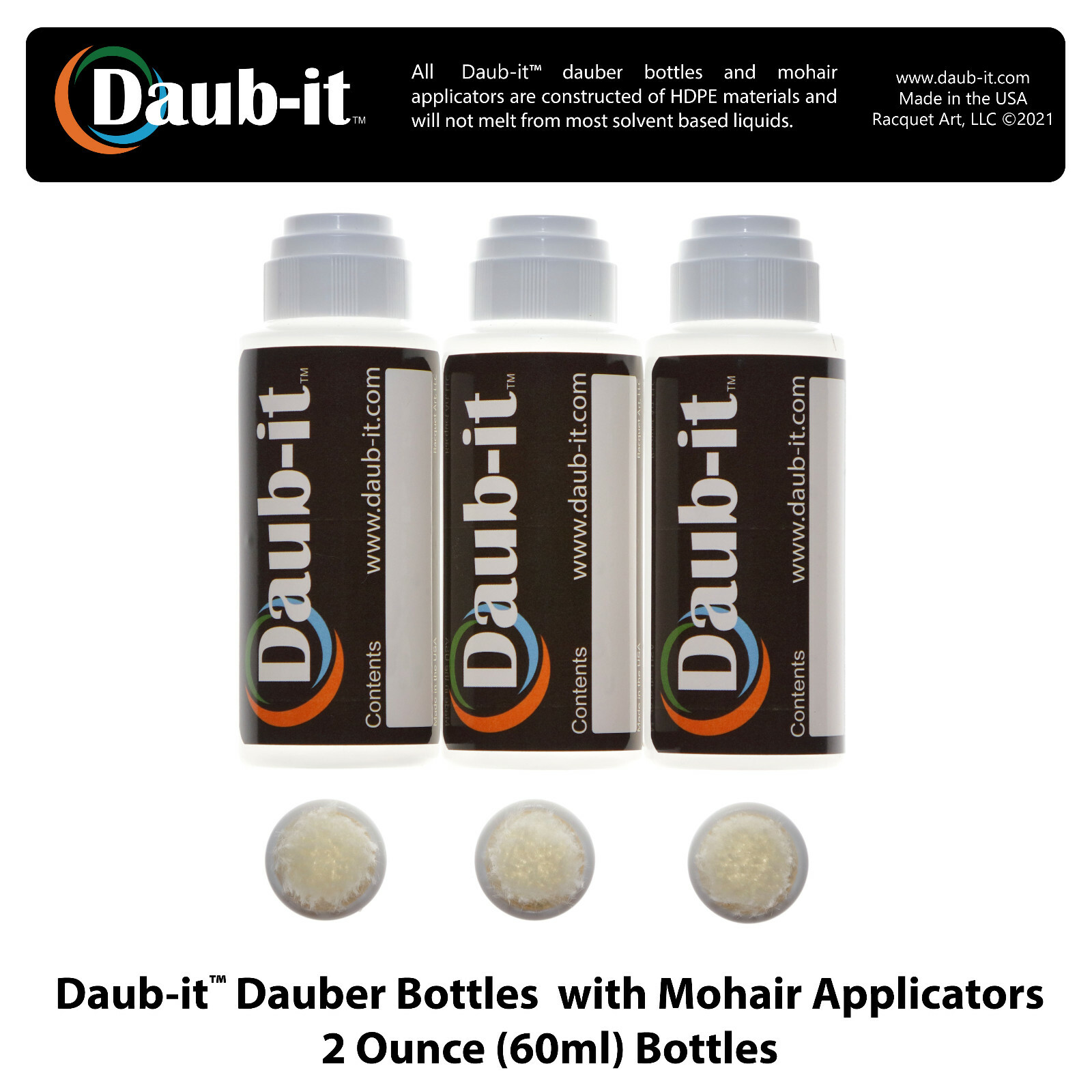 Daub-it Empty Bottle with Mohair Dauber Applicator – 3 Pack – 2 oz. -HDPE