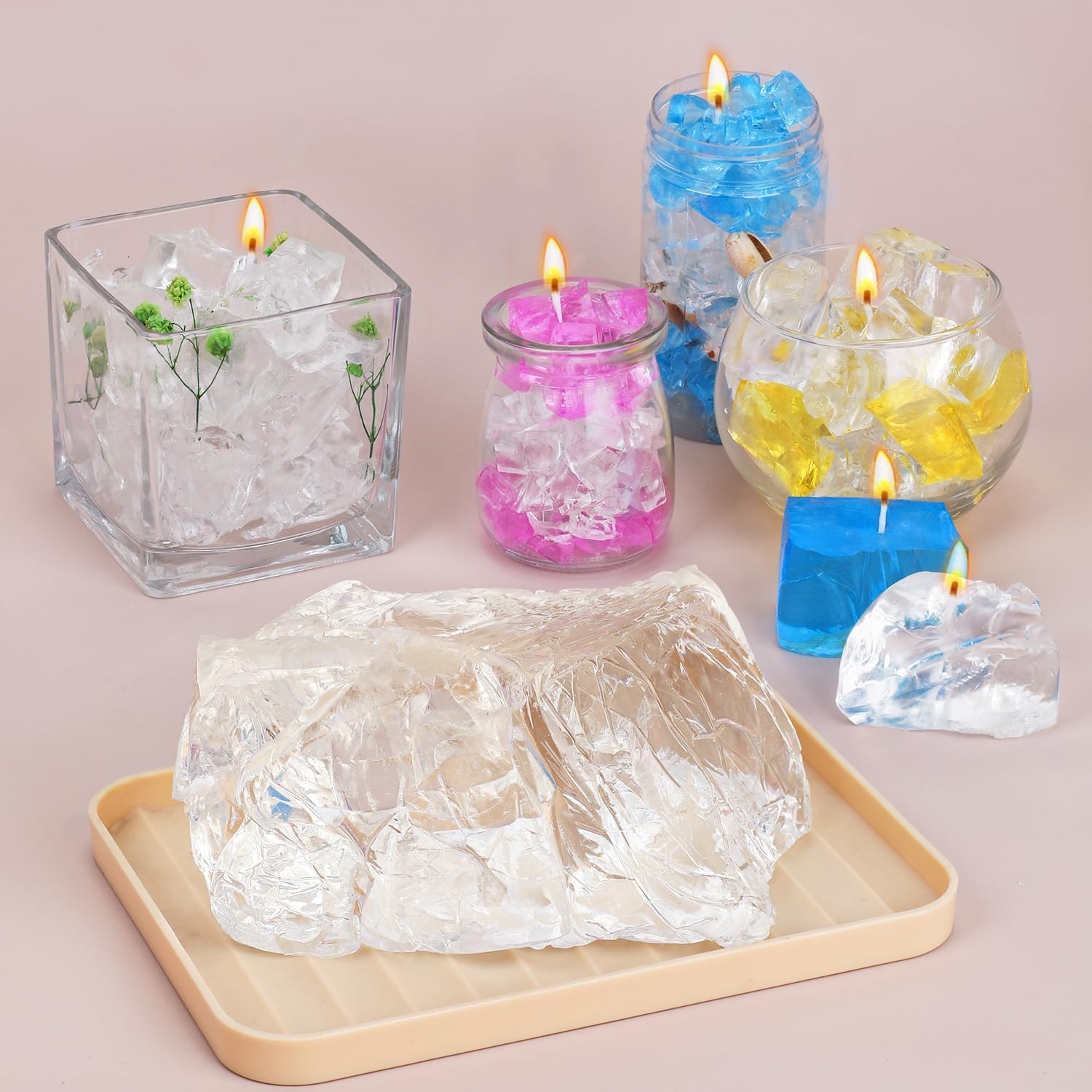 Gel Wax for Candle Making with 4 pcs Jelly Wax,50pcs Candle Wicks & 50pcs Sti…