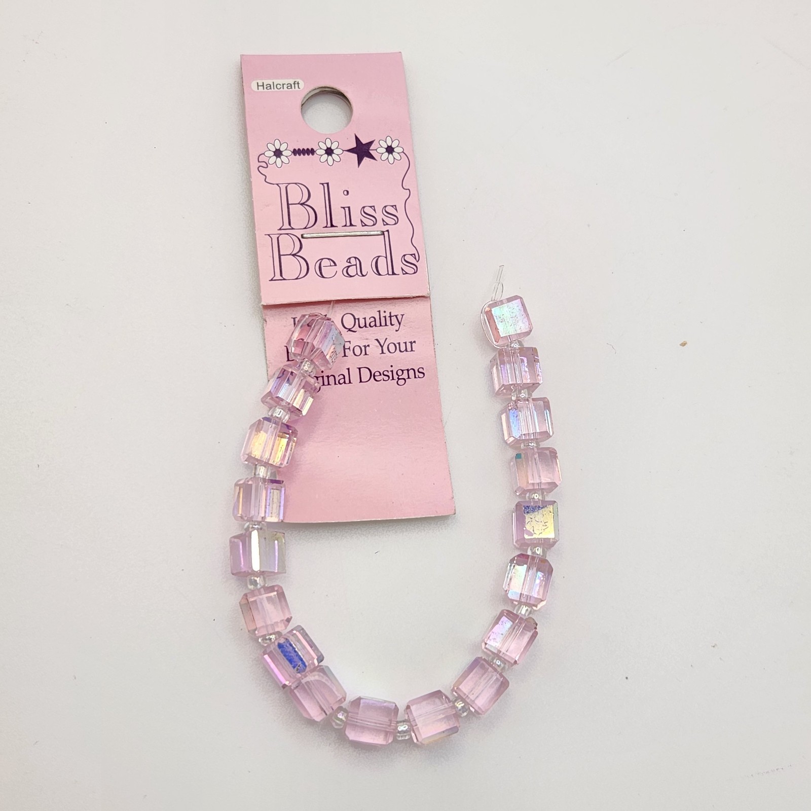 Bliss Beads Bead Strand Rose Pink AB Iridescent Square Faceted