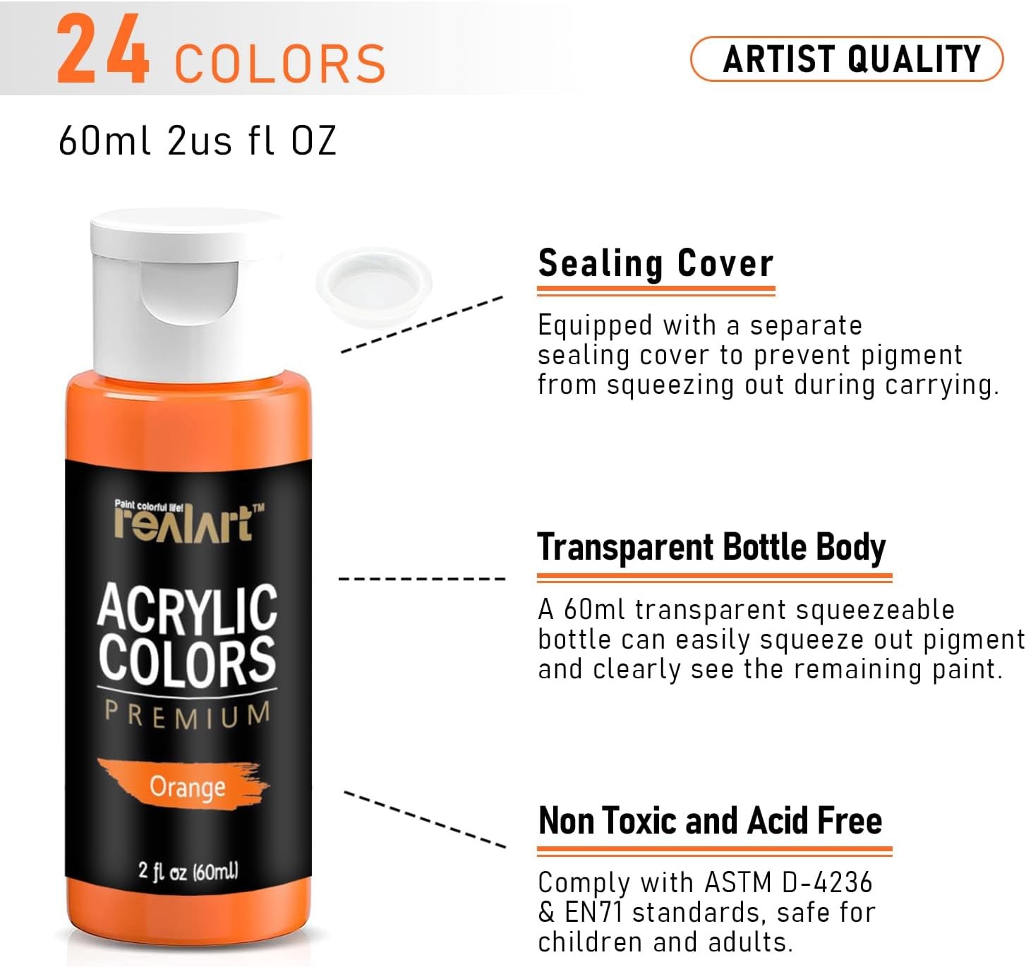 Acrylic Paint Set, 24 Colors (2 oz/Bottle) with 12 Art Brushes, Art Supplies for