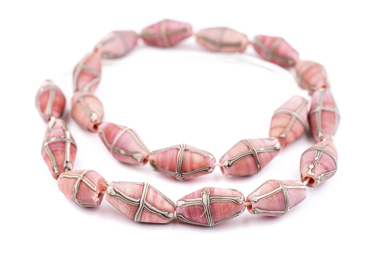 Rose Pink Java French Cross Beads 13mm Indonesia Bicone Glass Large Hole