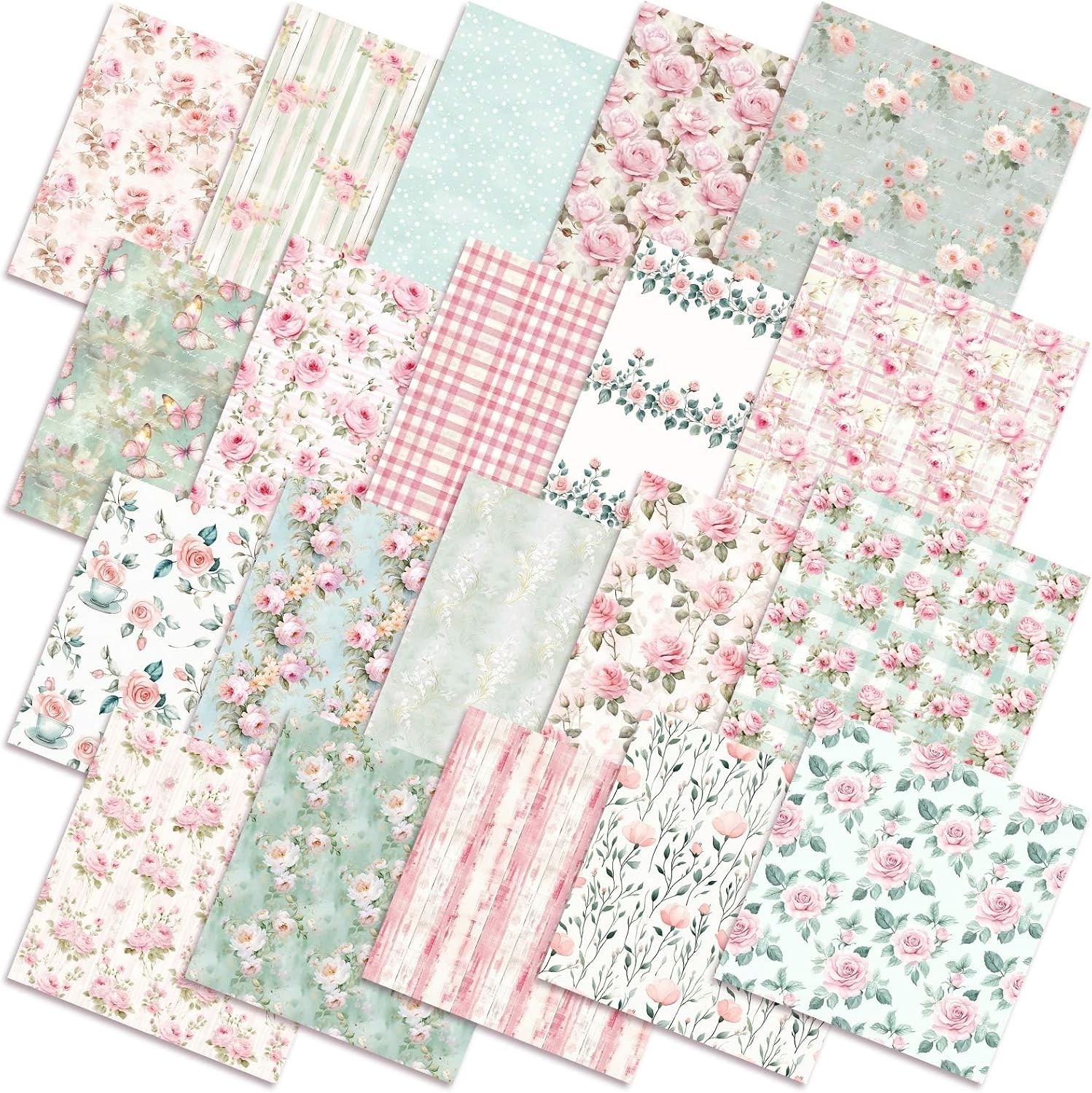 20 Pack 10”x10” Soft Polyester Cotton Floral Quilting Fabric for Spring Crafts
