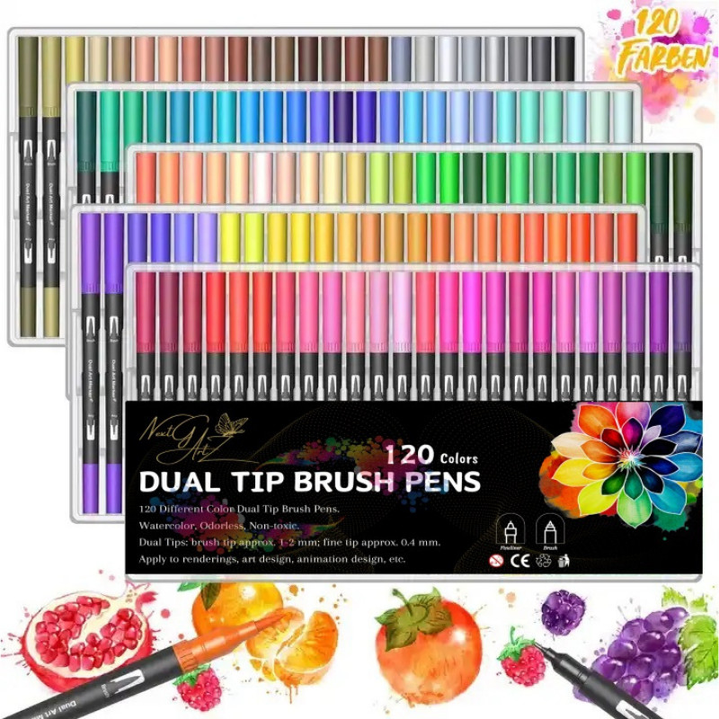 120 Color Dual Tip Watercolour Pen Fine and Brush Tip Markers for Adults & Kids