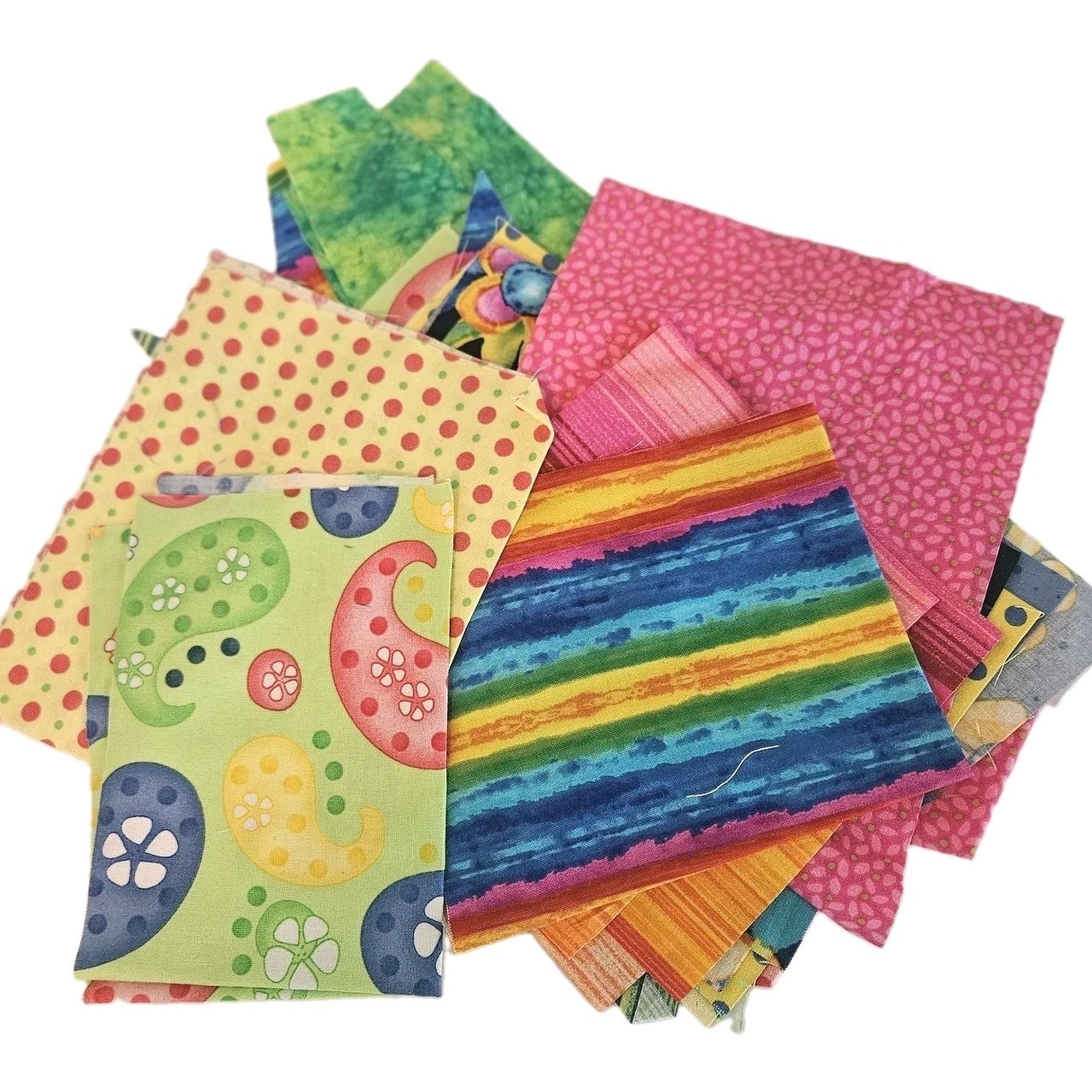 65 VTG Modern Improv Abstract Cotton Quilt Blocks & Pieces Bright Colors 11×11