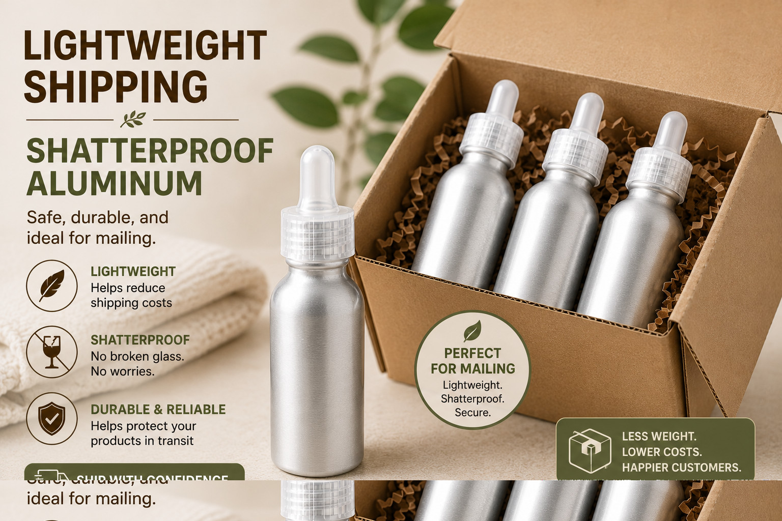1oz/30ml Aluminum Dropper Bottle – w/Graduated 1ml Pipette – Child Resistant Cap