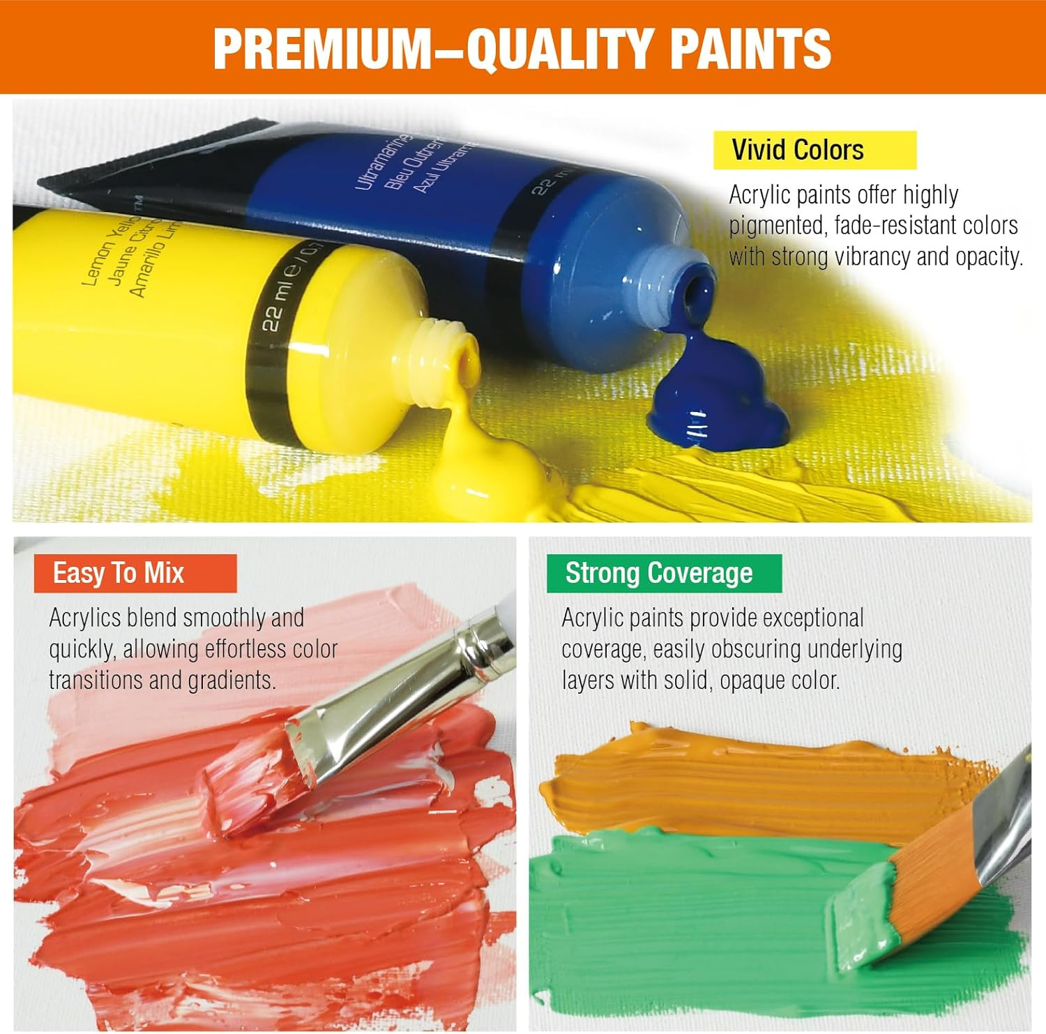 48 Colors Professional Acrylic Paint Set, Artist Paint Supplies | 22Ml Tubes, Pa