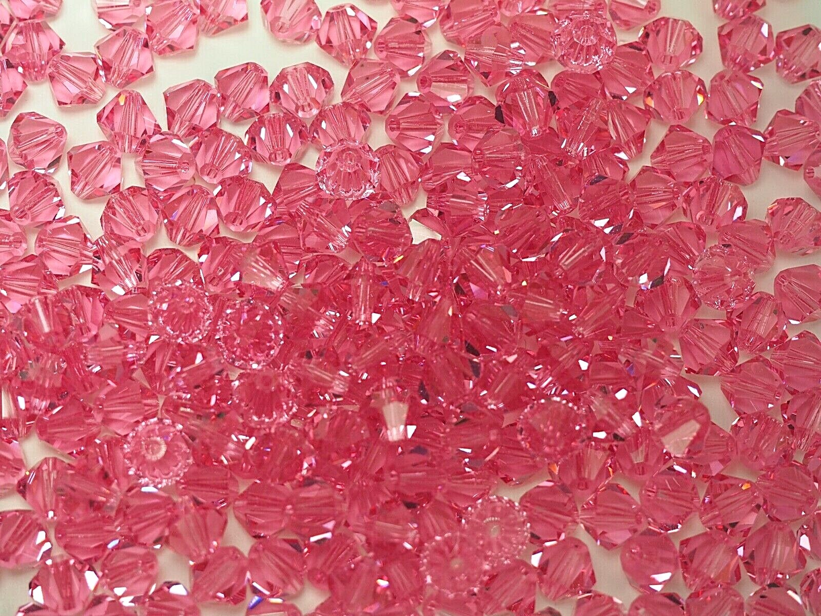 Czech MC Glass Bicone Beads (Rondell/Diamond) Rose, Preciosa rich pink crystals