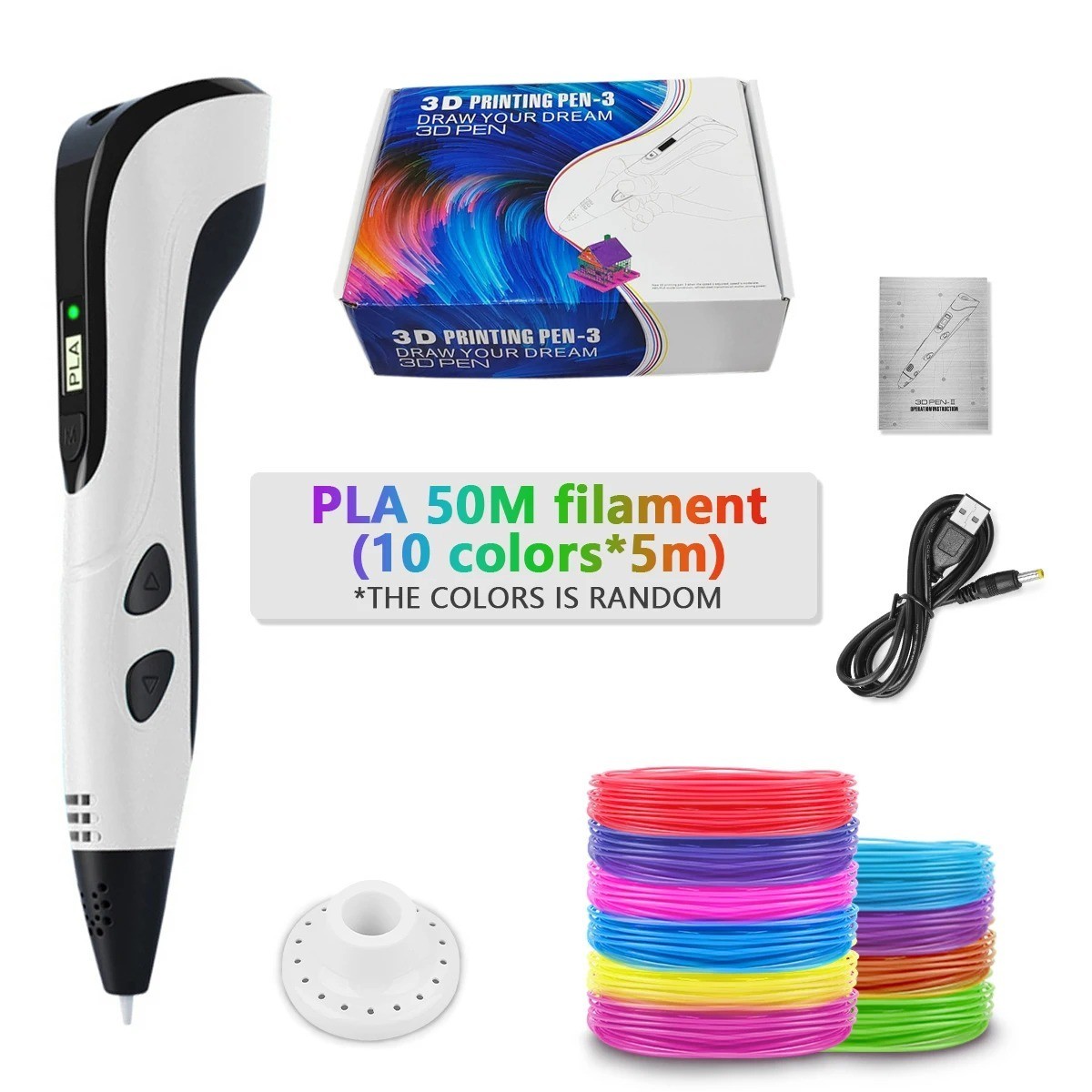 New Style 3D Printing Pen Set for Kids with PLA Filament Power Supply Travel Cas