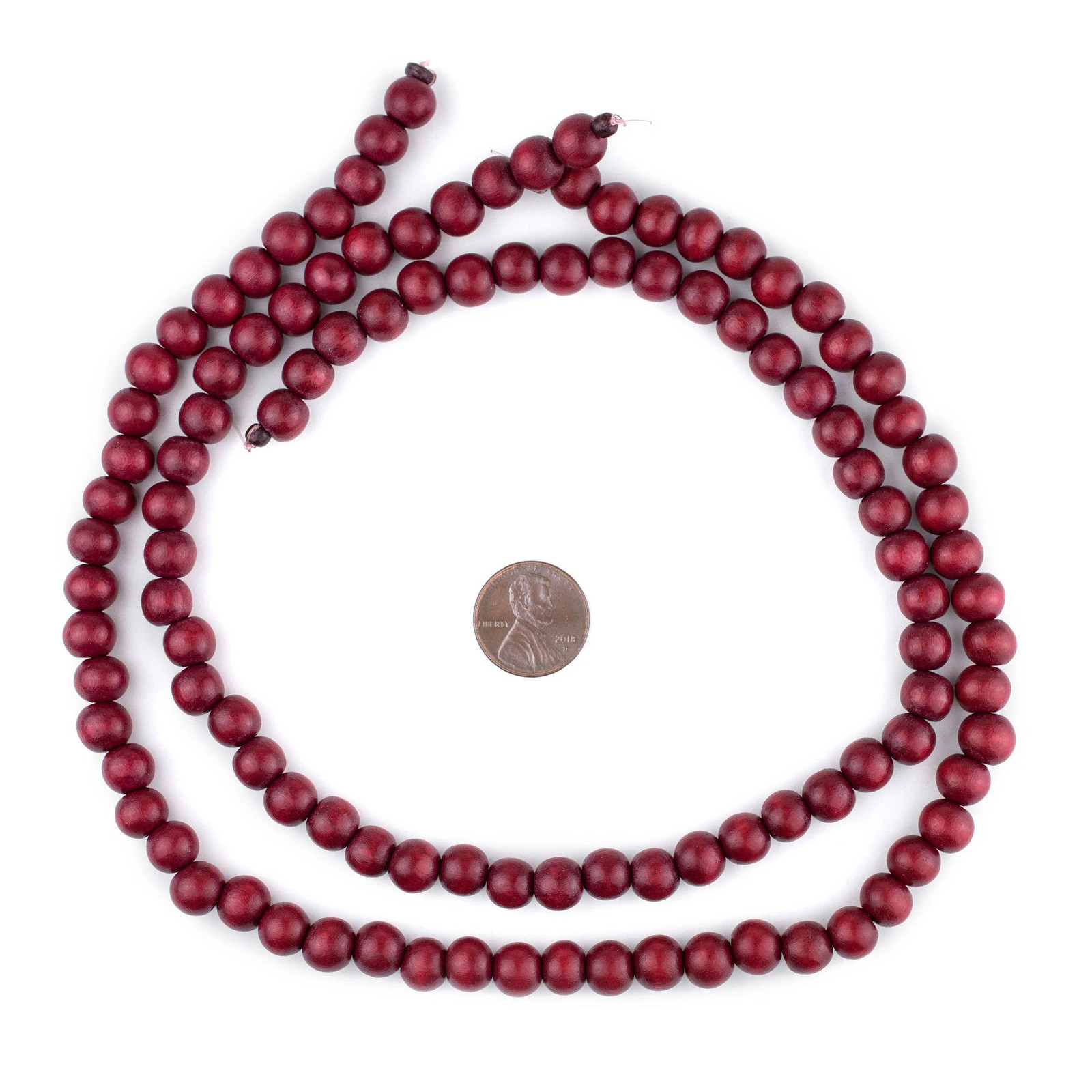 Red Round Natural Wood Beads 8mm Large Hole 16 Inch Strand
