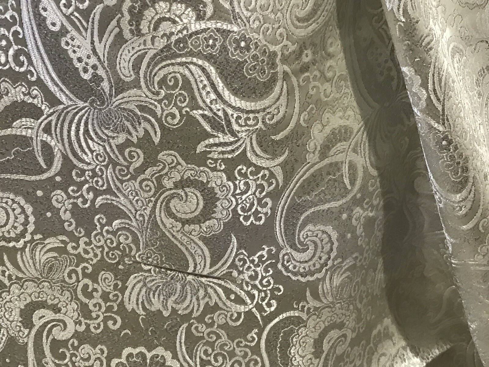 Ivory Silver Paisley Metallic Brocade Fabric 60” Width Sold By The Yard