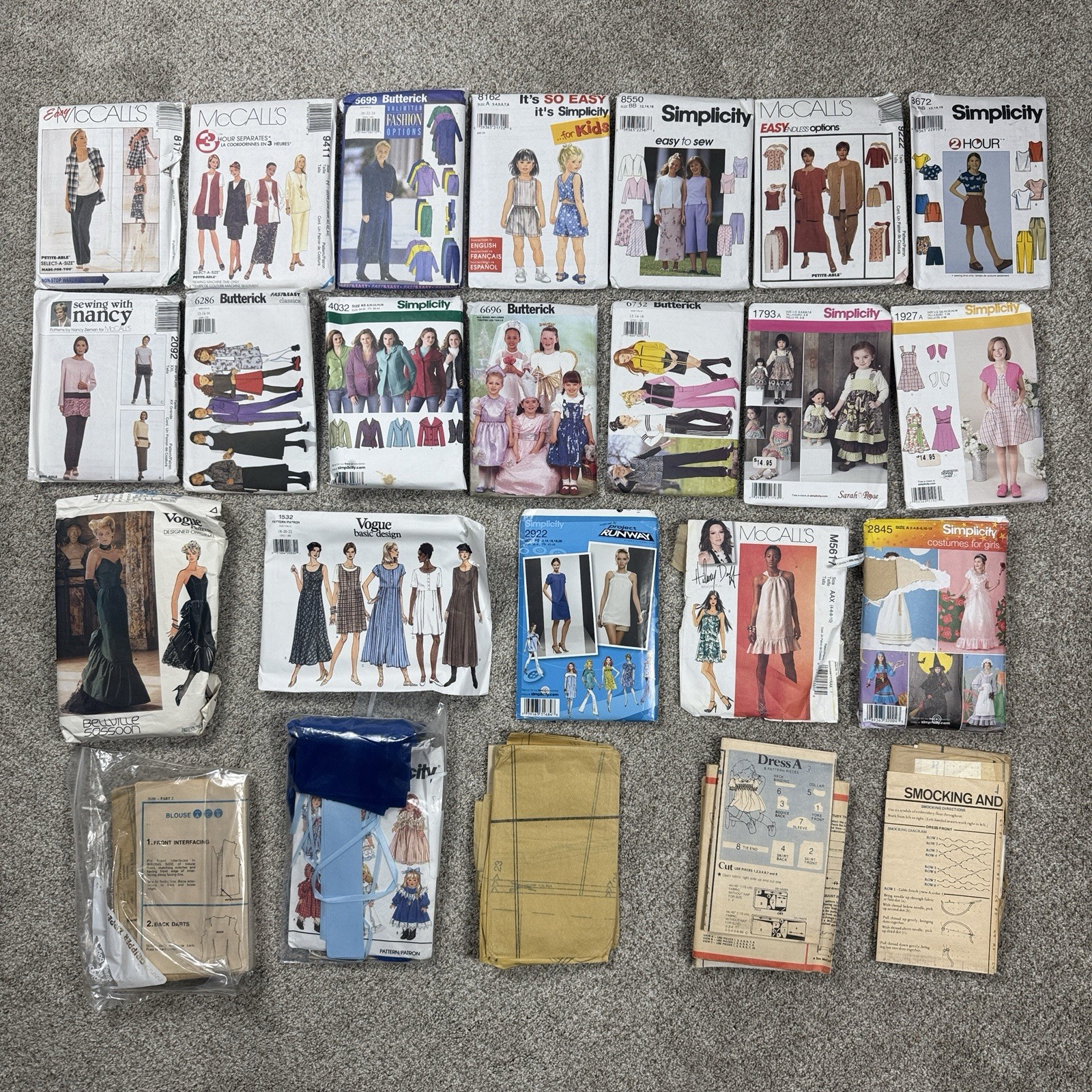 1960s-2000 Clothing Patterns 125+ Adult Child Simplicity Butterick McCalls Vogue