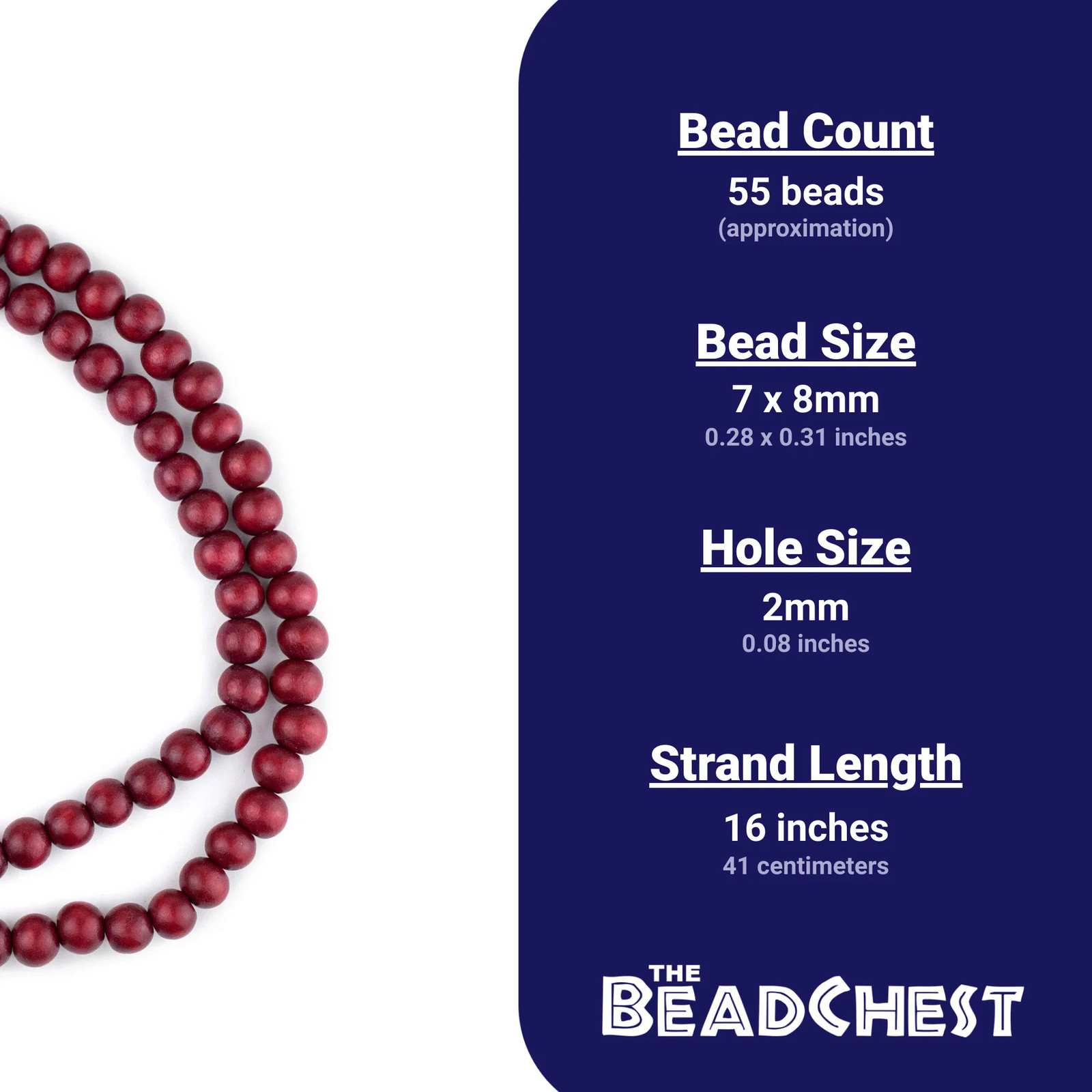 Red Round Natural Wood Beads 8mm Large Hole 16 Inch Strand