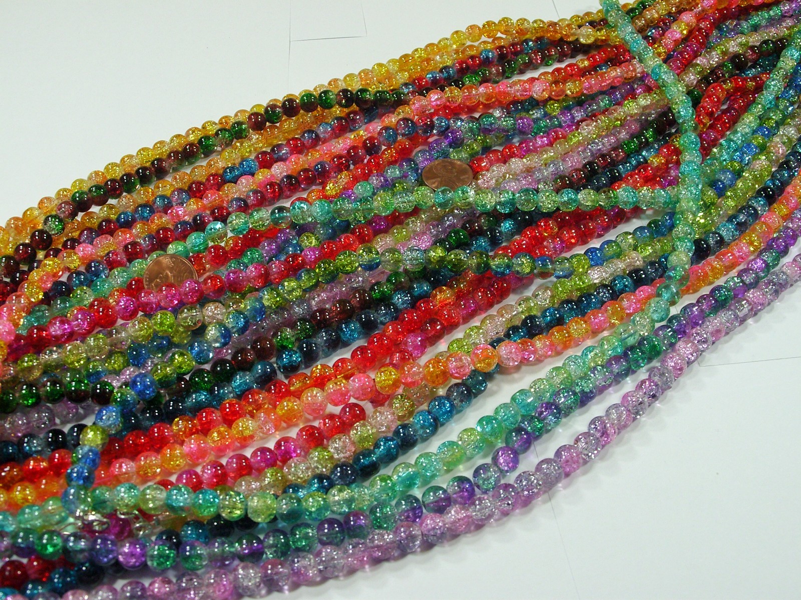 20 Strands 18″ (8mm) Assorted Colors 2 Tone Crackle Glass Beads Bulk Lot (HA-54)