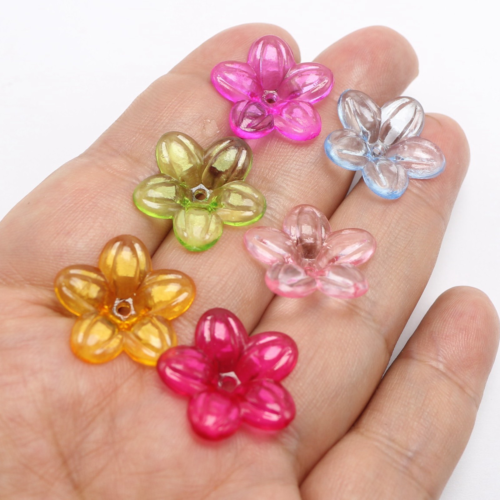 Craft DIY Mixed Colour Transparent Acrylic Charm Beads Various Rose Flower Shape