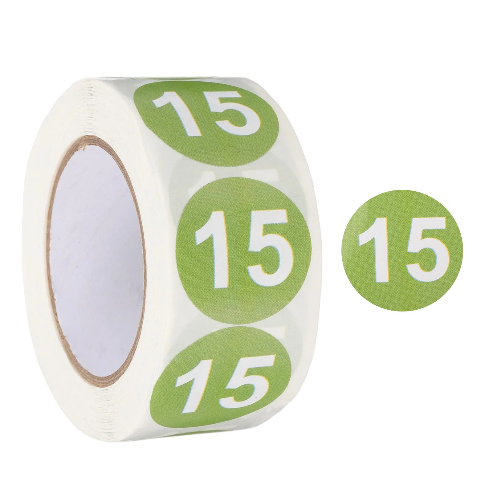 Number 15 Stickers 1″ Round Coded Self-Adhesive Labels Light Green 500Pcs/Roll