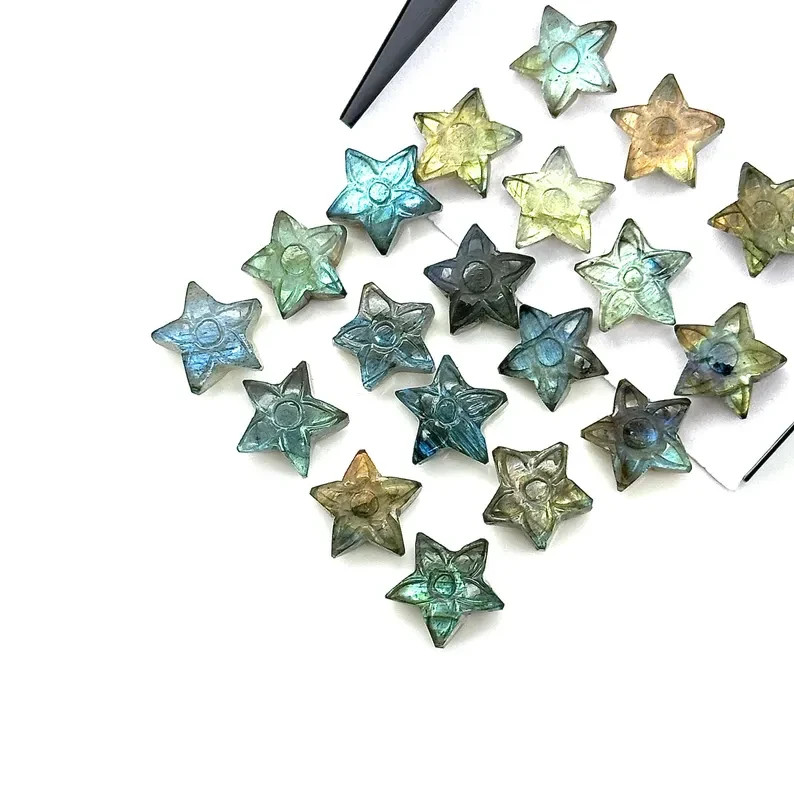 5Pcs AAA Hand Carved Flashy Labradorite Stars Shape Briolette, 10mm