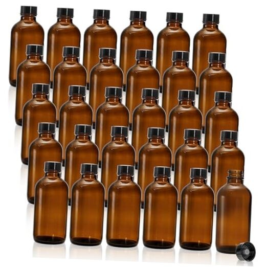 30 Pack 4 oz Amber Glass Bottles, Boston Round Sample Bottles with Black Poly