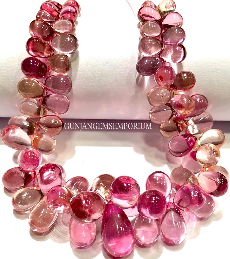 Peachy Pink PADPARADSCHA Sapphire Smooth Teardrop Beads 6-10MM Sapphire Beads
