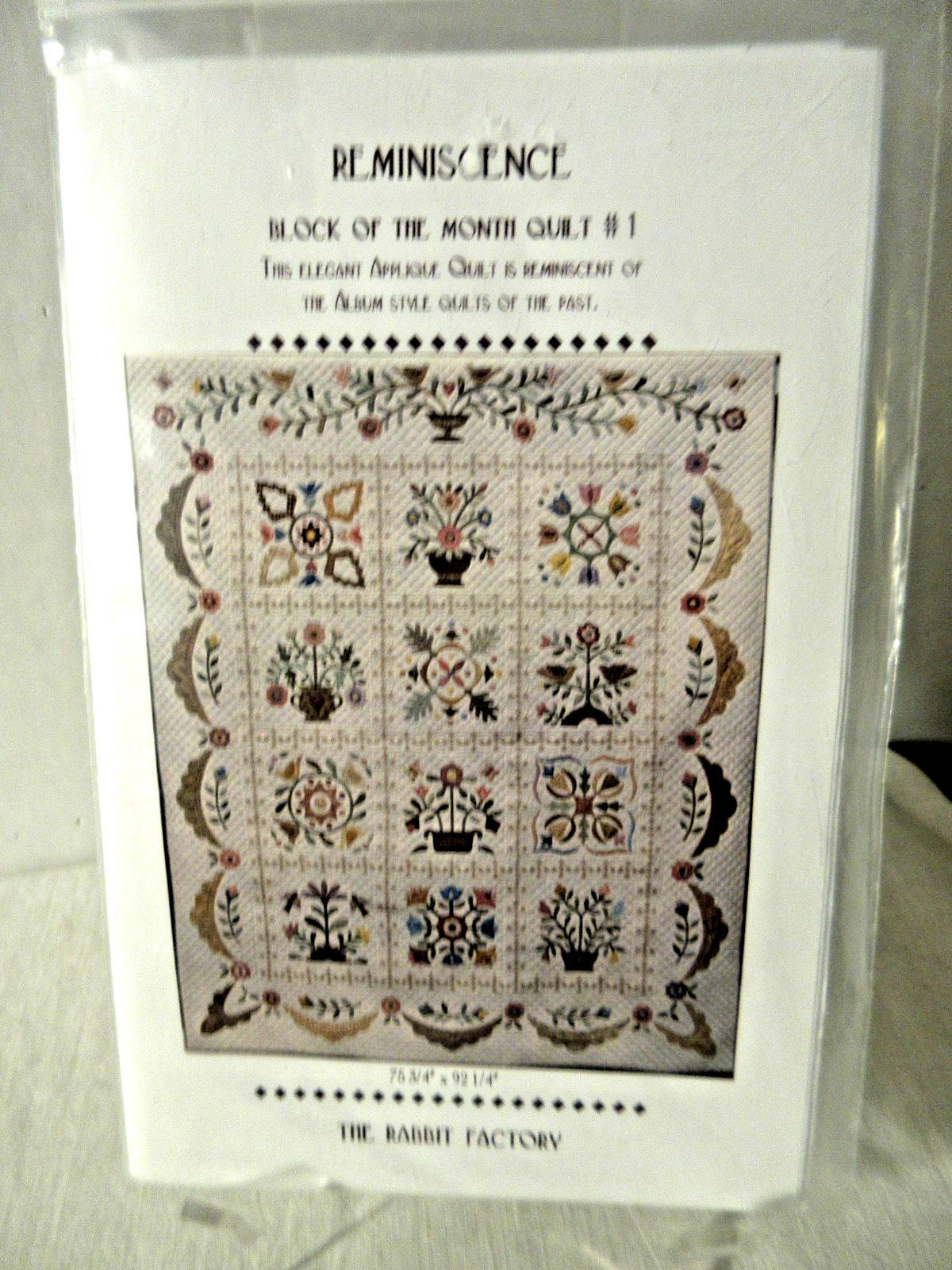 Rabbit Factory REMINISCENCE Quilt Pattern Block Of The Month Applique-# 1