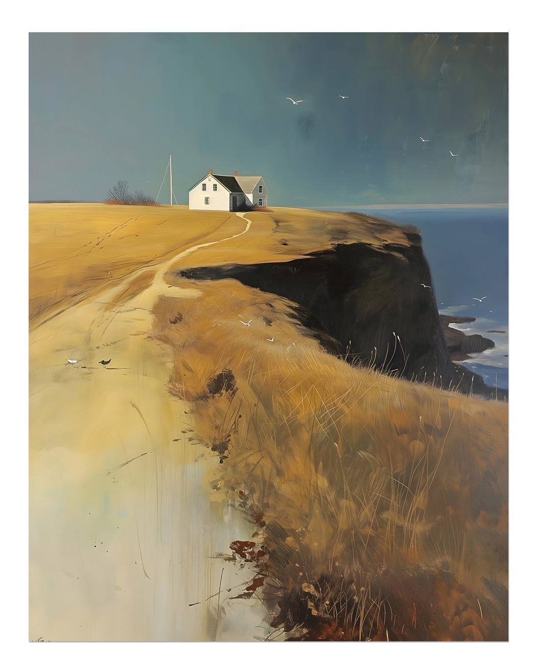 Coastal Landscape Wall Art Tranquil Cliff House Minimalist Nature Coast