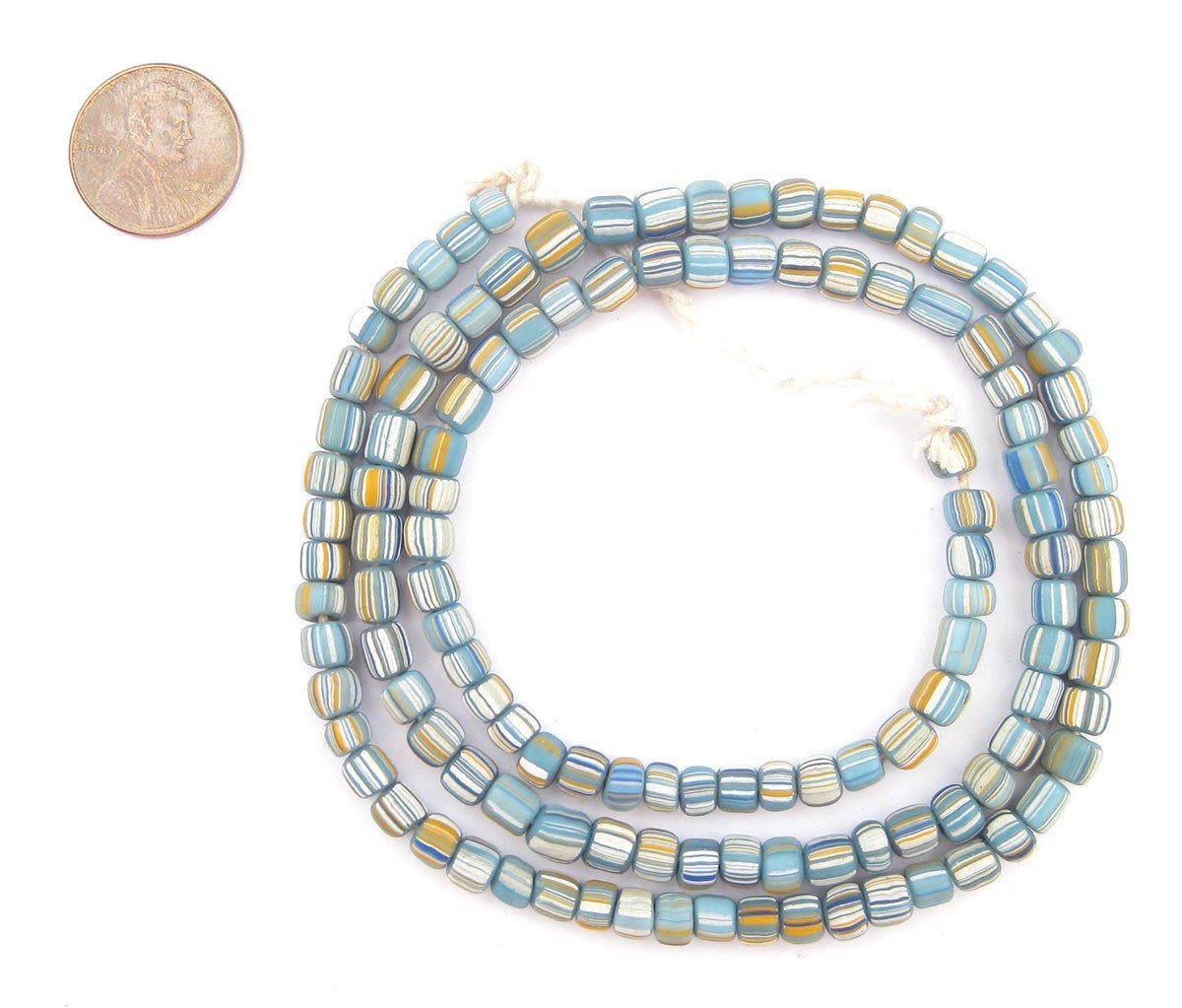 Blue Pastel Java Gooseberry Beads 5mm Indonesia Multicolor Cylinder Glass