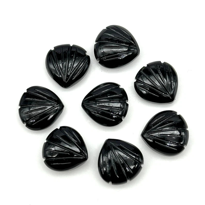 5Pcs Natural Black Onyx Carved Shell Shape Beads, 12 MM Beads, Carved Gemstone,