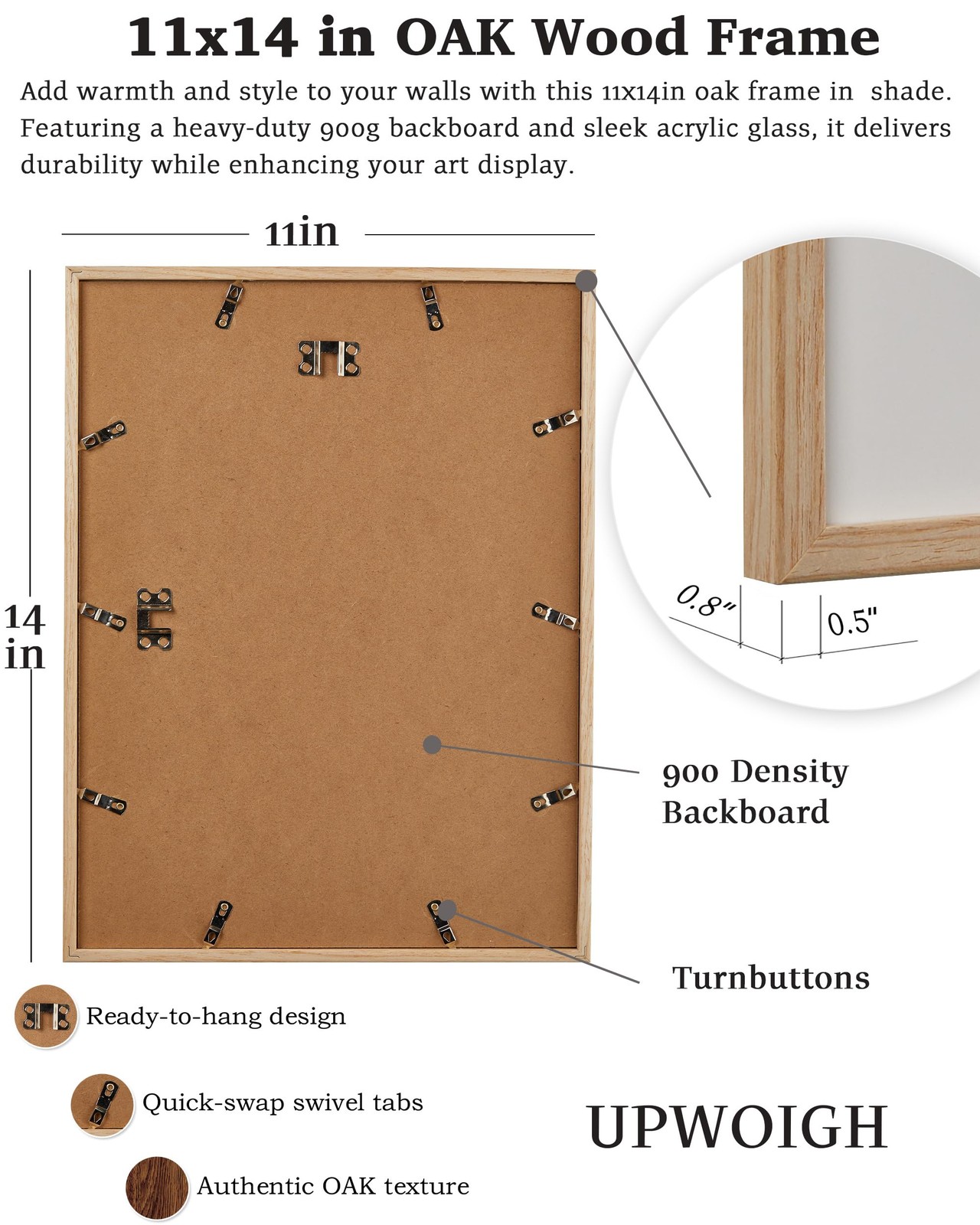 UPWOIGH 11×14 Oak Wood Picture 11.00″ x 14.00″ 1Pack, Beige Frame
