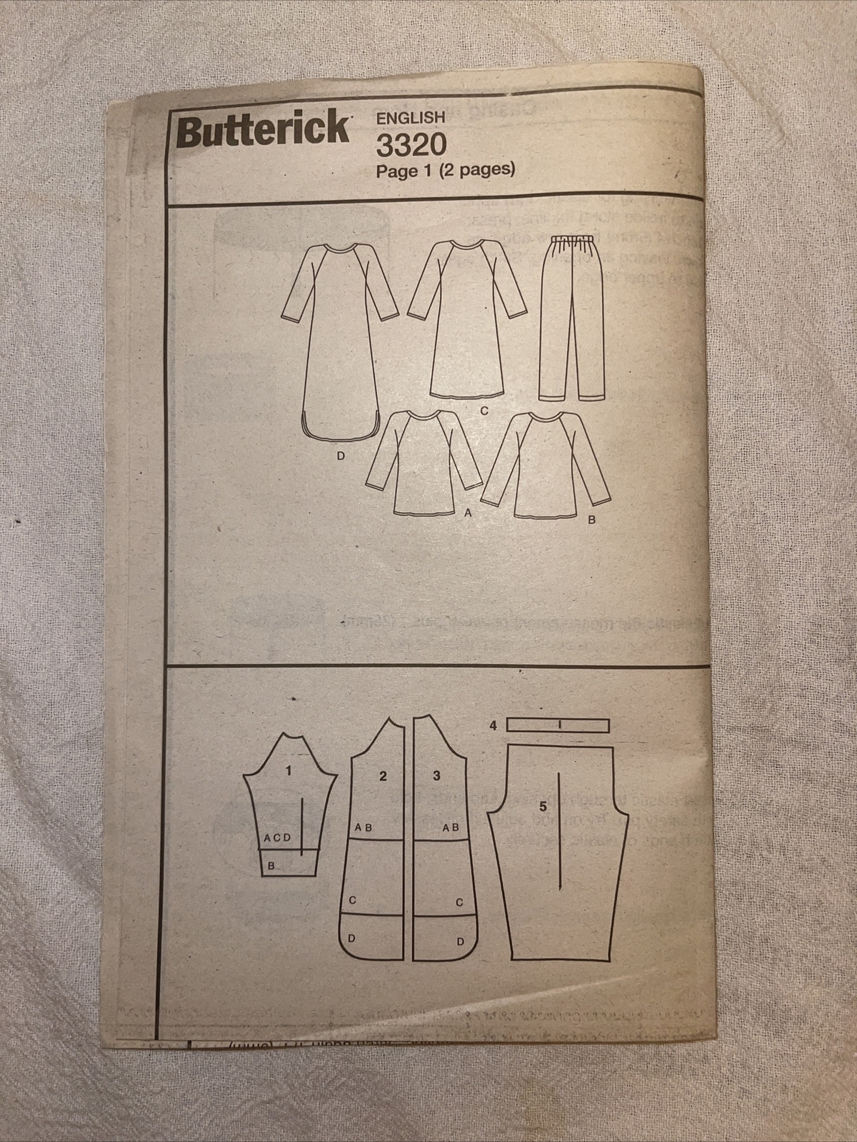 Butterick P489 3320 Pattern Top Gown Pants Size 7 8 Child Precut 2001