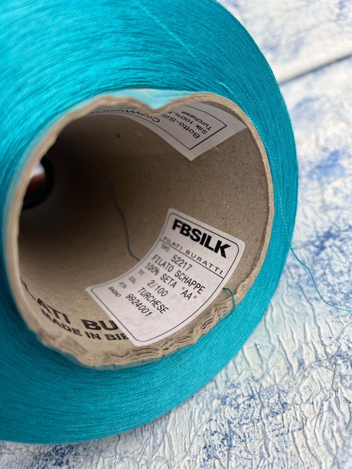100% Silk Yarn – Lace Italian Yarn Color Turquoise, per 100g (3.52oz)