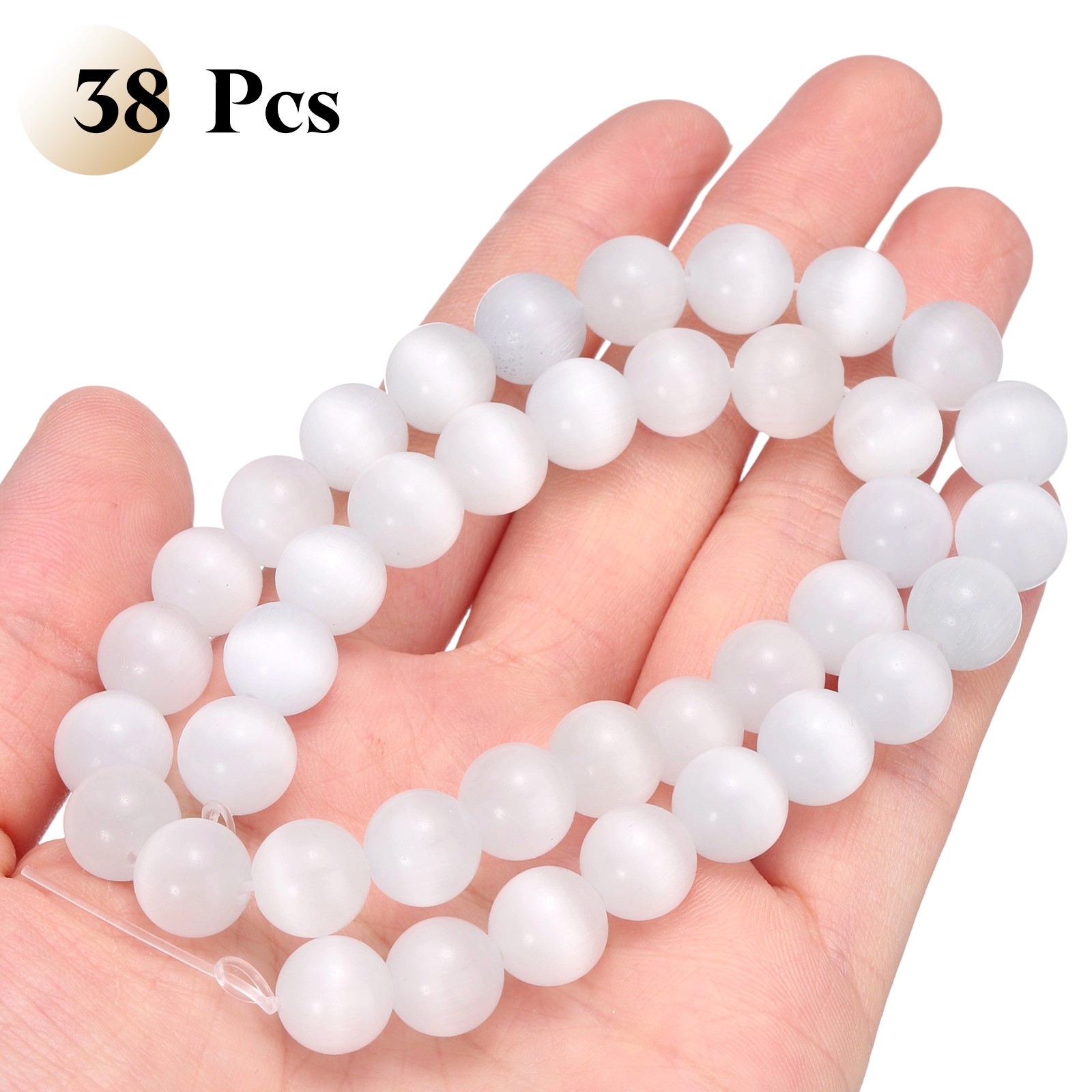 38pcs White Cat’s Eye Stone Beads 10mm Round Crystal Loose Bead