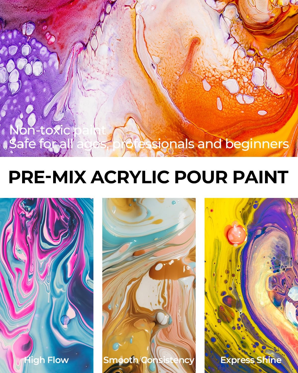 Nicpro 14 Colors Large Bulk Acrylic Pour 33.8 Fl Oz (Pack of 14), 14