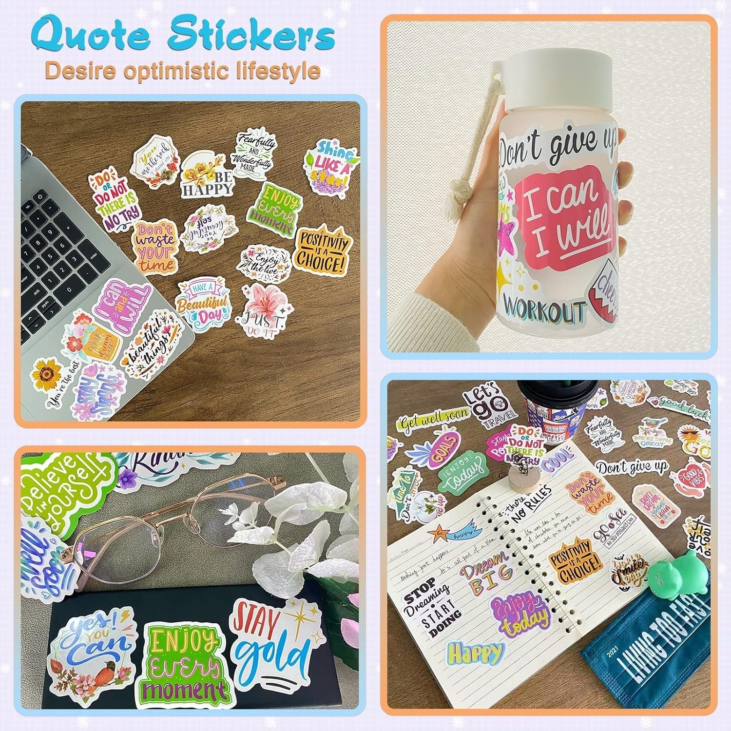 Fun & Inspirational Waterproof Vinyl Stickers – 150 Unique Designs for All Ages