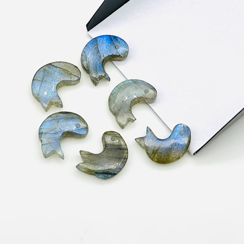 5Pcs Natural Labradorite Dolphin Carving, Hand Carved Dolphin Gemstone, 15 MM,