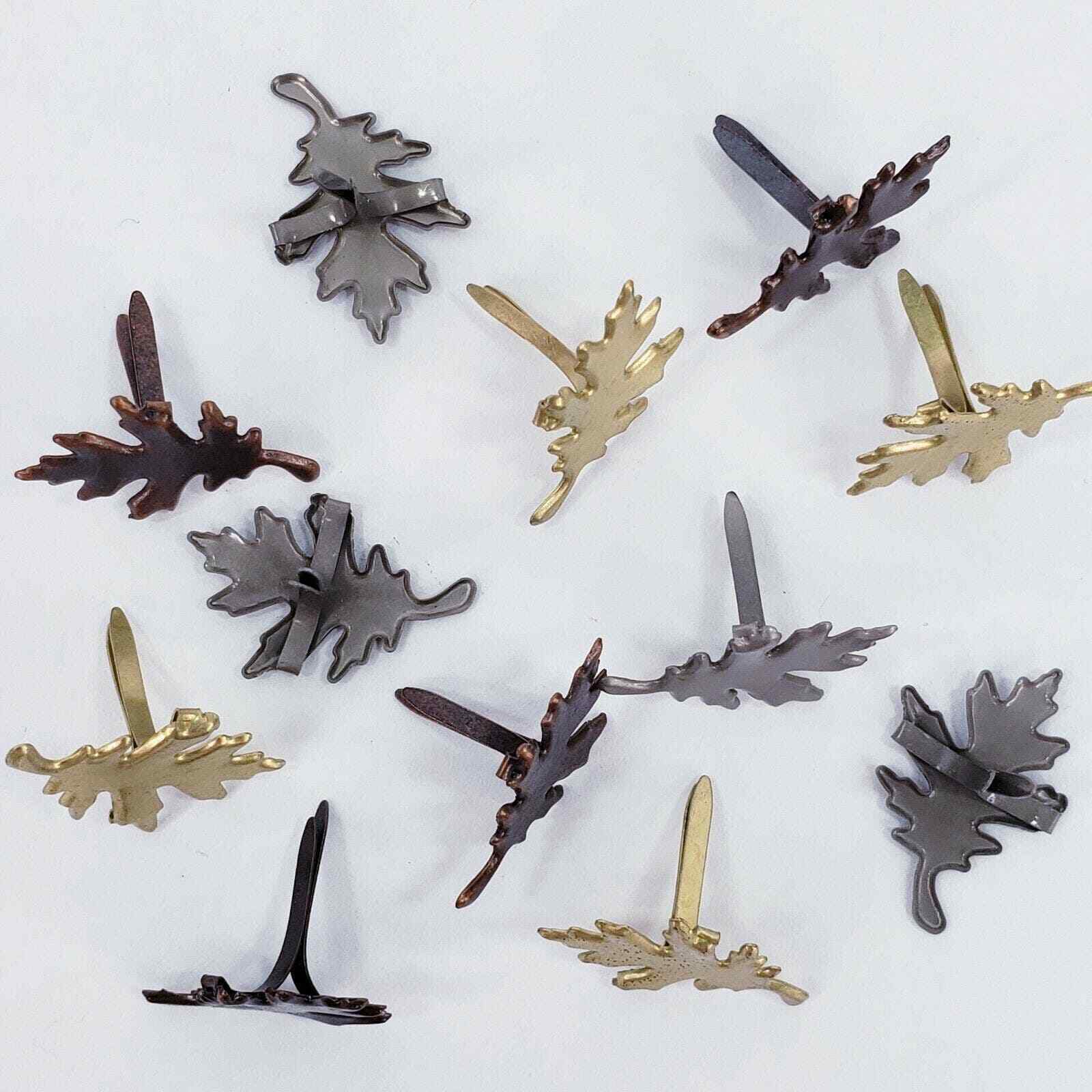 12 Oak Leaf Brads 3 Antique Colors Leaves Cardmaking Junk Journals Scrapbooking