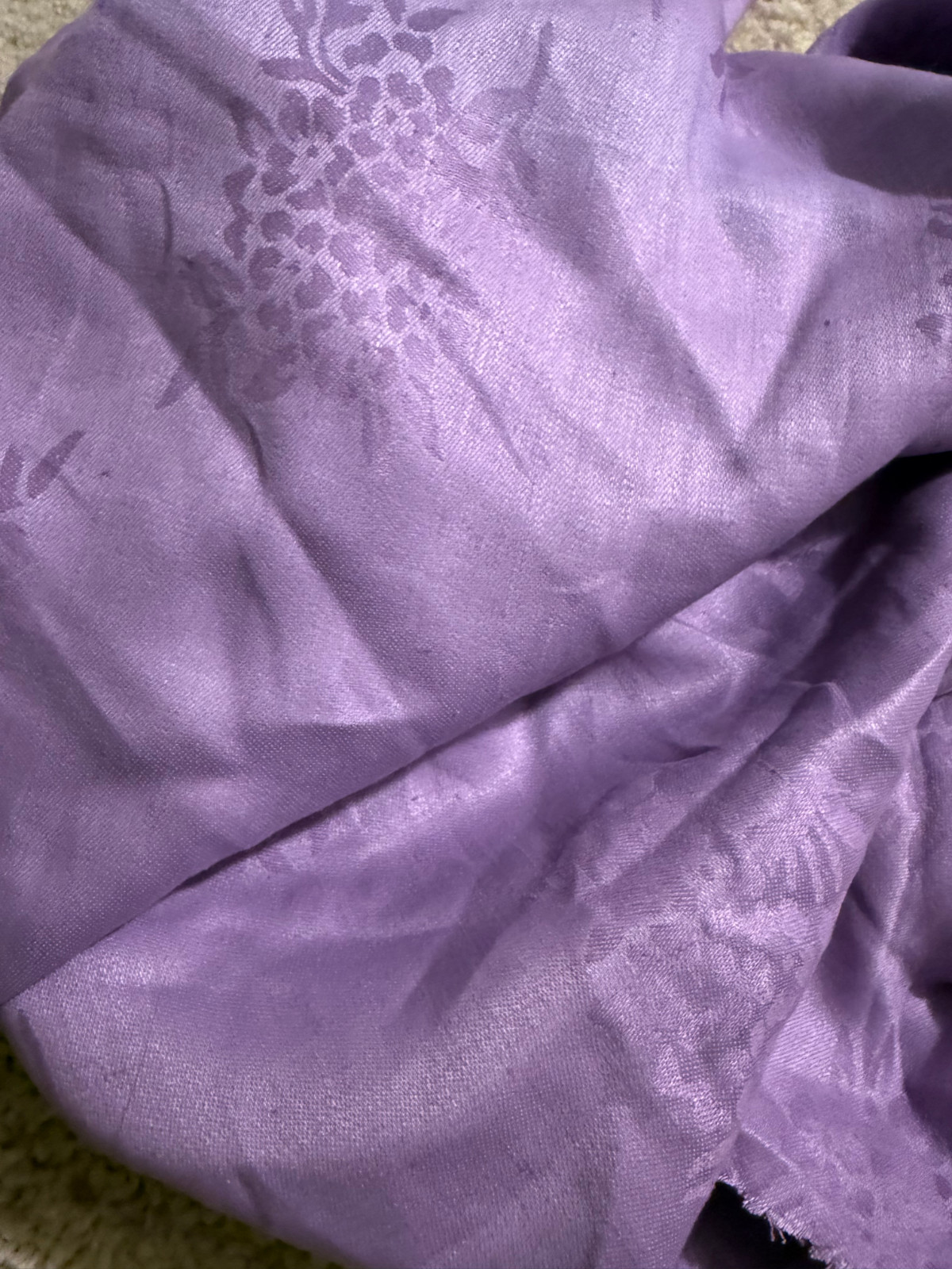 100% Flax Linen Fabric Jacquard Floral Pattern Purple / Lilac Medium Weight