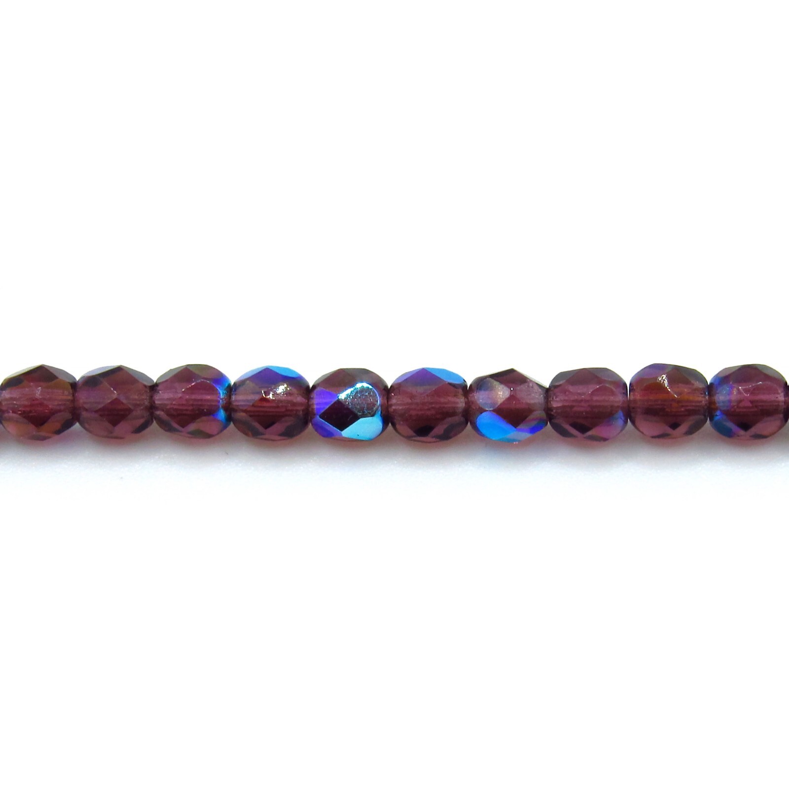 Dark Amethyst Purple AB – 50 4mm Faceted Round Fire Polish Czech Glass Beads