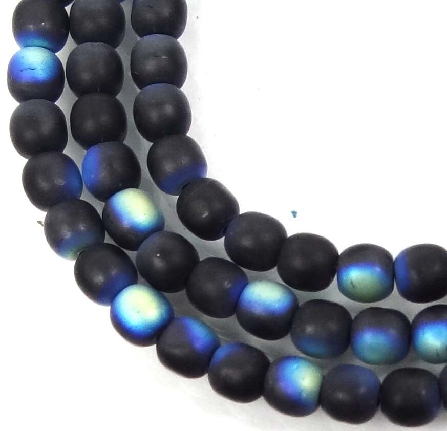 100 Czech Glass Round Beads – Matte/AB Black / Jet 4mm moonstone