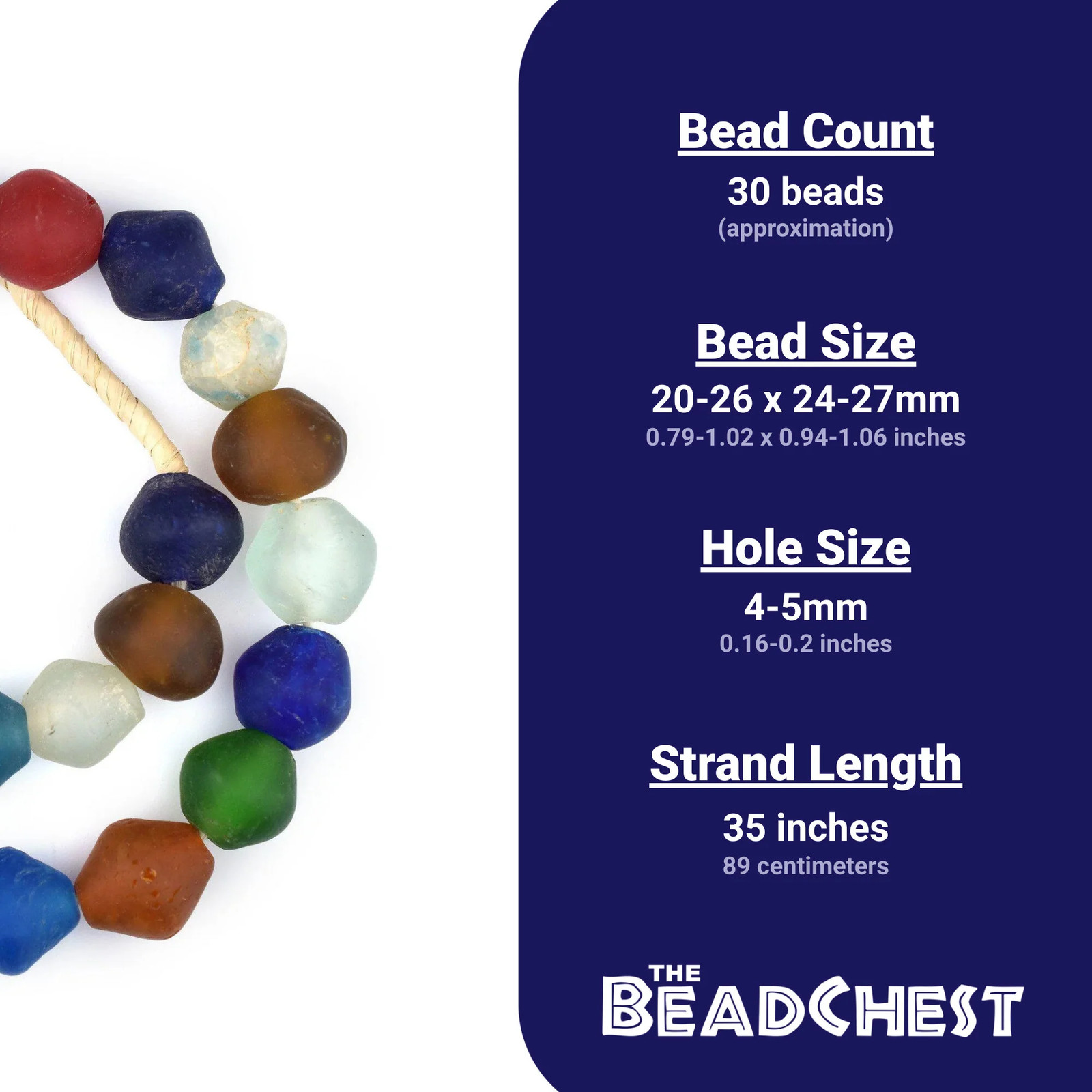 Jumbo Bright Medley Bicone Recycled Glass Beads 25mm Ghana African Sea Glass