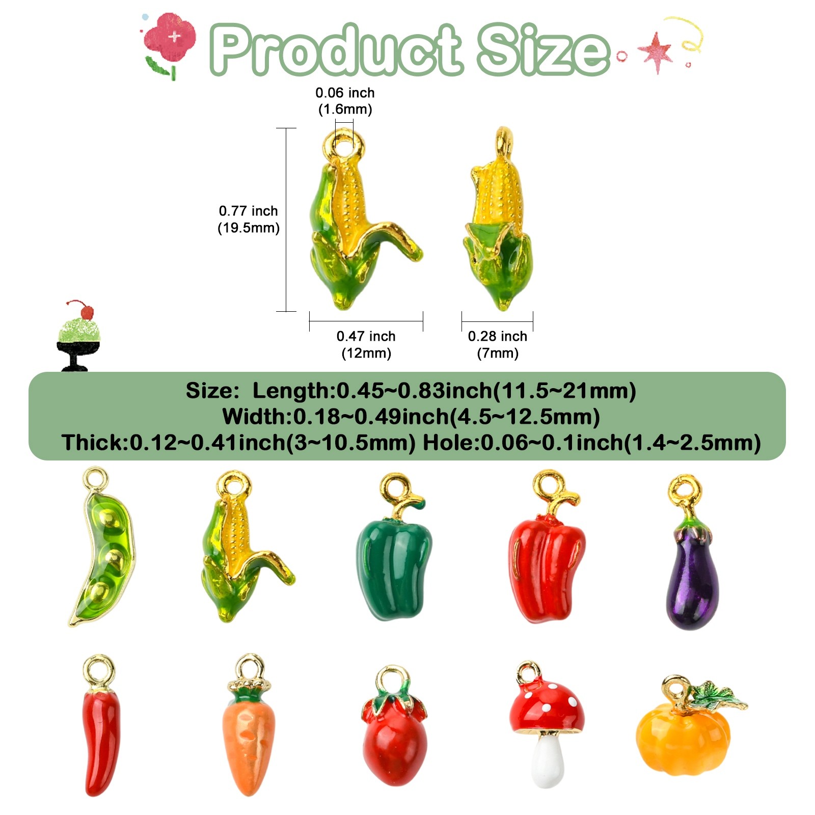 20pcs 3D Vegetable Fruit Enamel Charms Assorted Food Enamel Charms for DIY