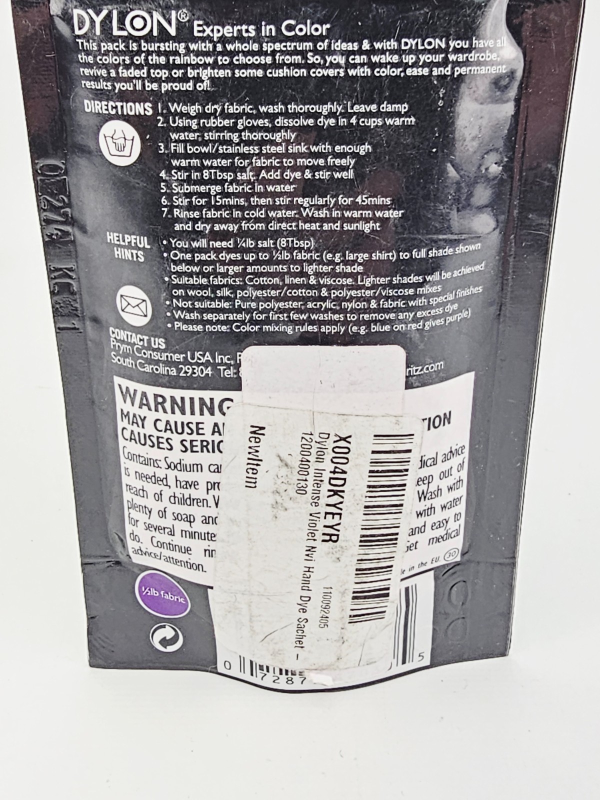 Dylon Permanent Fabric Dye Intense Violet Purple 1.75 oz 50g Lot of 3