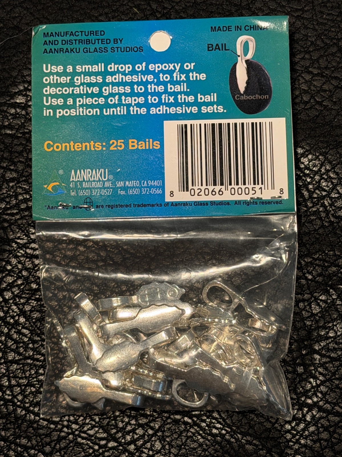 Genuine Aanraku LARGE SILVER Plated LEAF Bail, Glue On, Pack of 25, For Glass