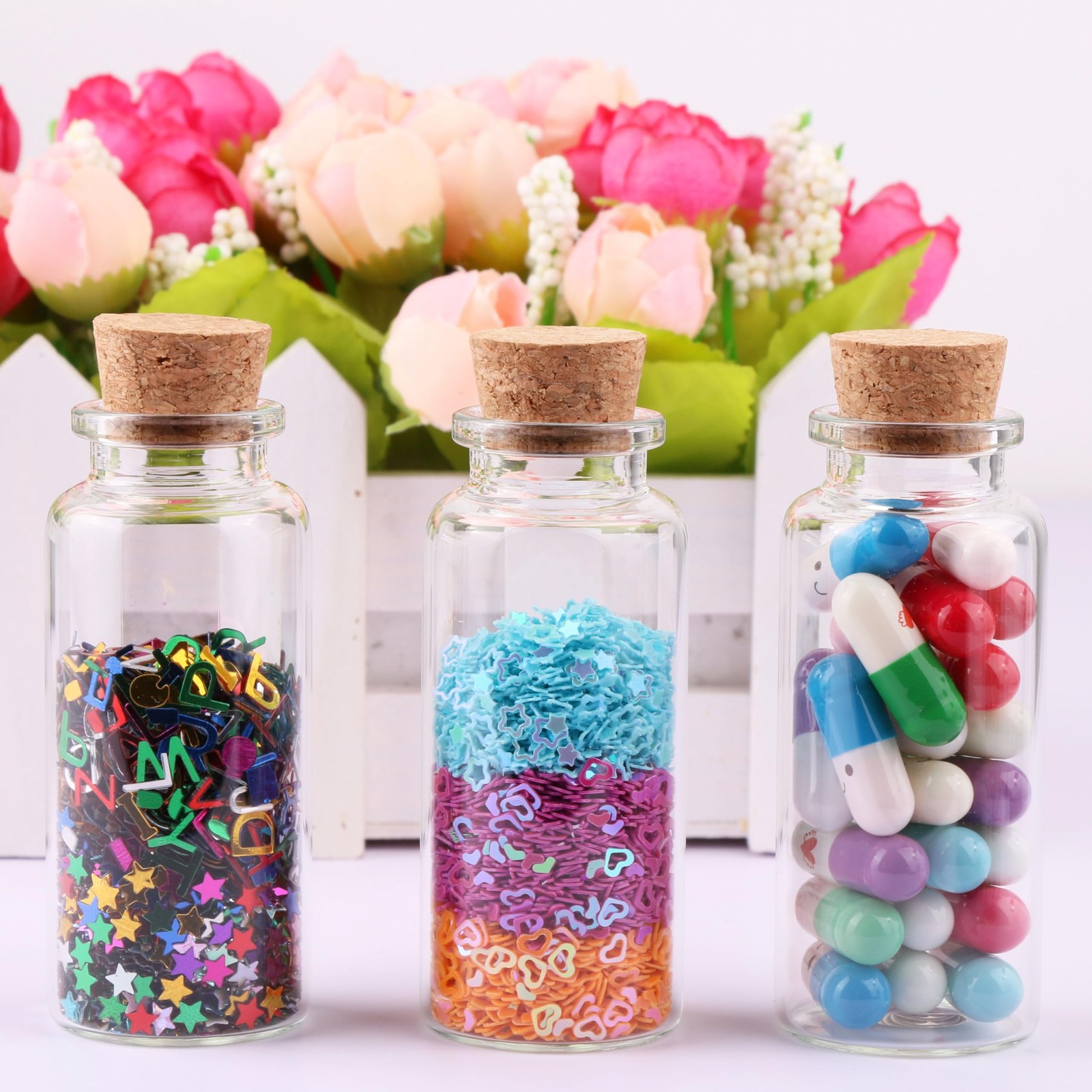 30ml Cork Stoppers Glass Bottles, Small Jars for Candy Wishing Bottle Wedding…
