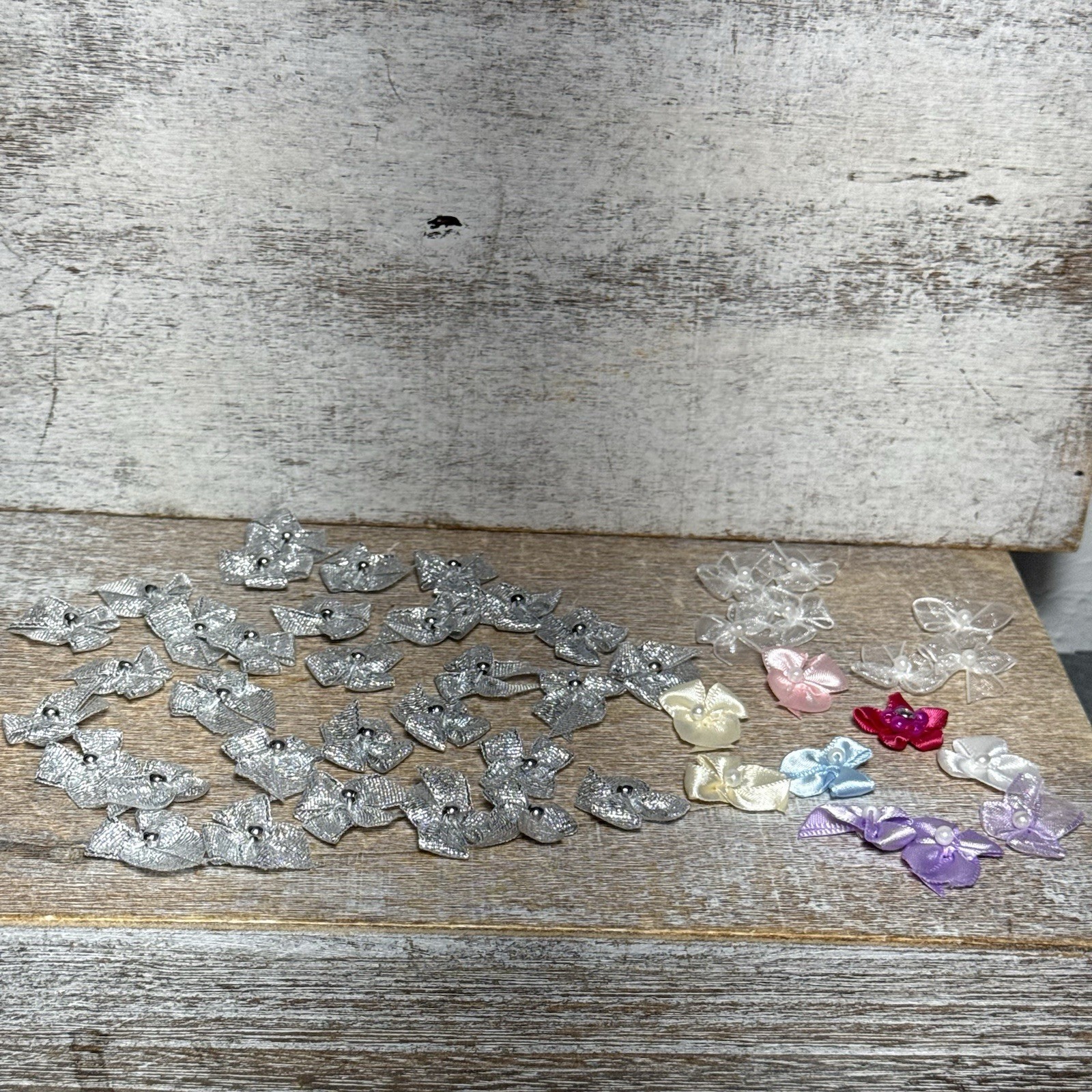 Lot of 47 Unbranded Artificial Flowers Assortment Florals, Colors Silver 1″