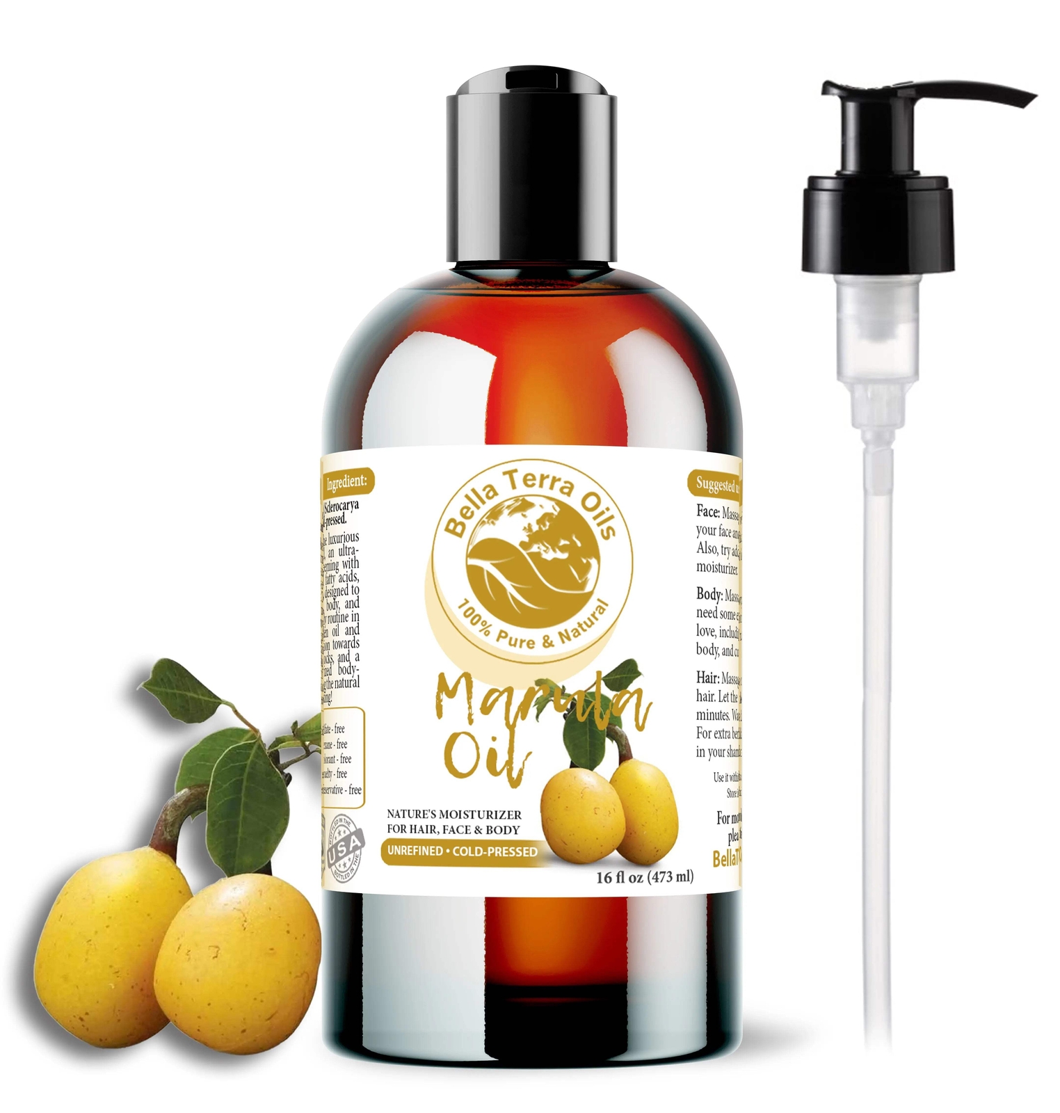 Marula Oil – 16oz | Premium Grade, Cold-Pressed Oil for Skin, Hair & DIY Project