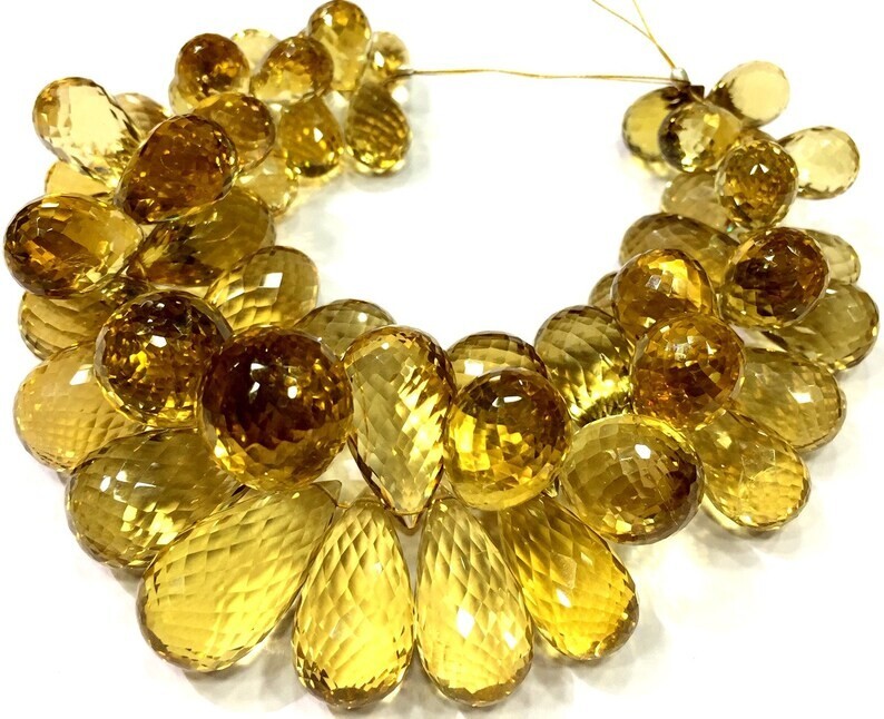 AAA+Natural Beer Quartz Faceted Teardrop Beads Large Size Briolettes Drops Beads