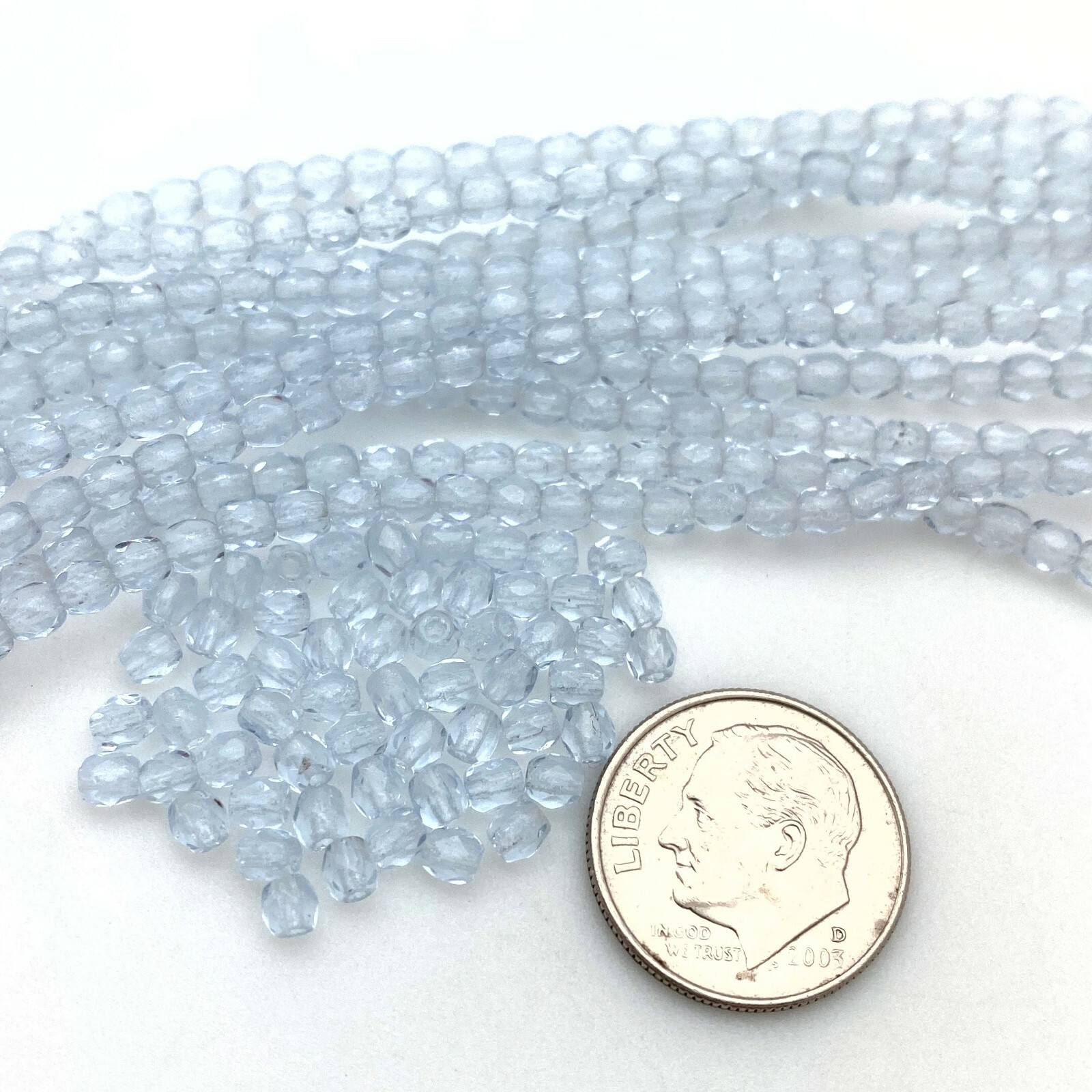 Faceted Translucent Light Patten Blue Round Czech Glass Beads (3mm) (BCG84)